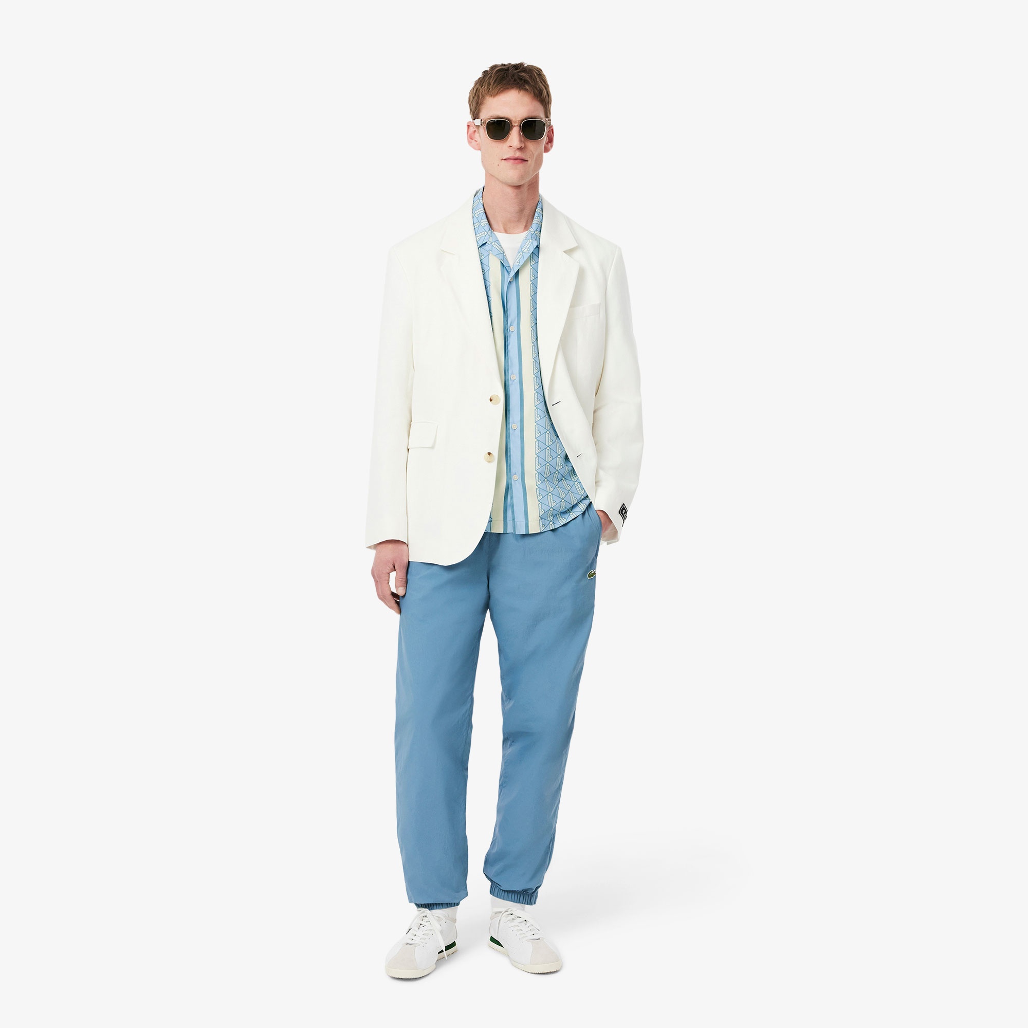 Lacoste Erkek Relaxed Fit Kısa Kollu Monogram Mavi Gömlek