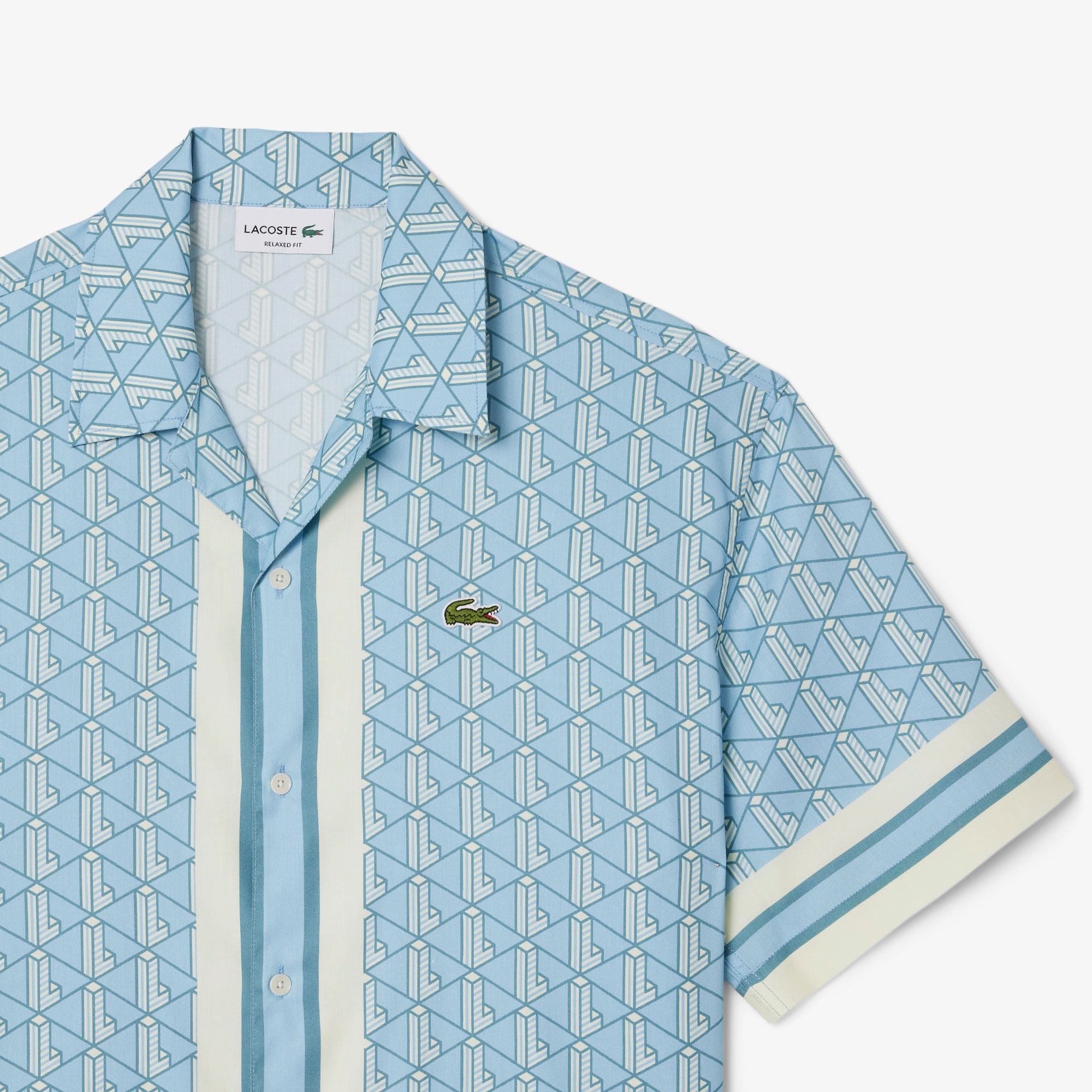 Lacoste Erkek Relaxed Fit Kısa Kollu Monogram Mavi Gömlek