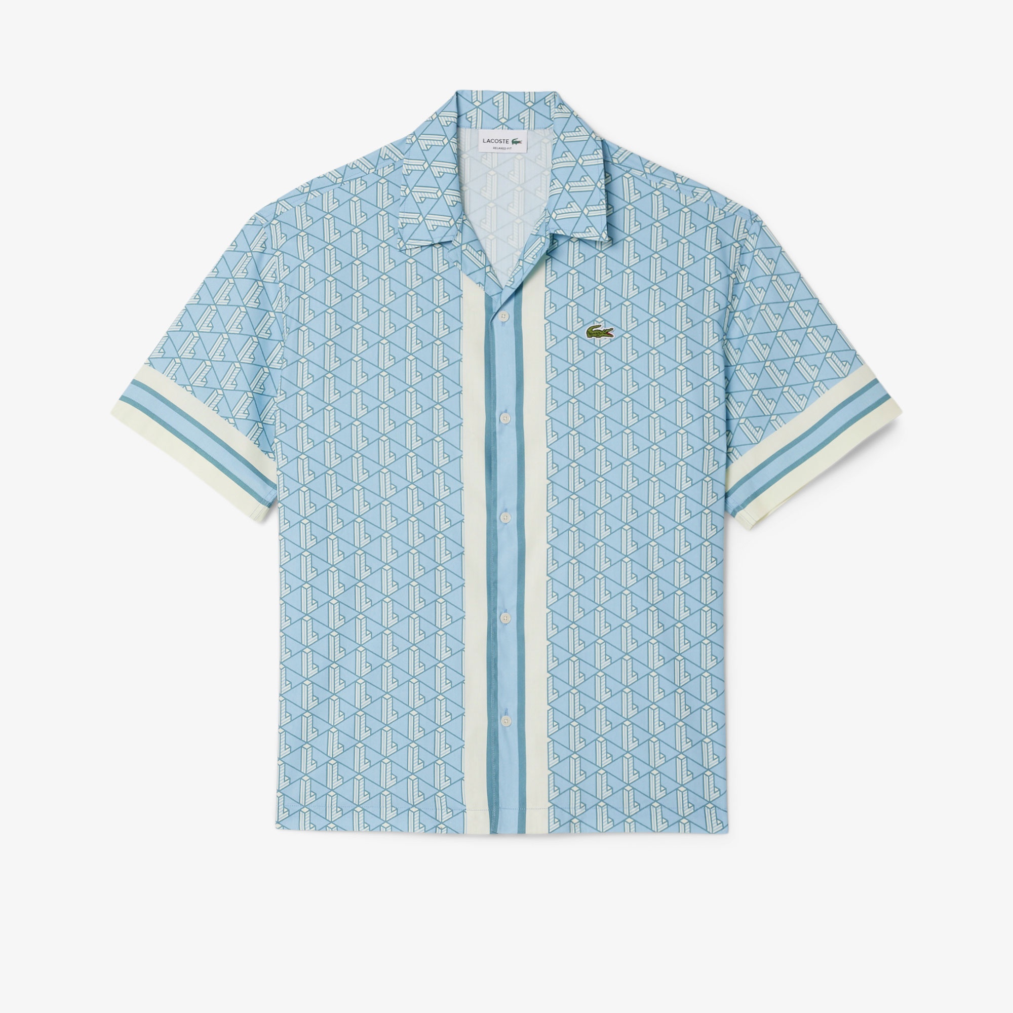 Lacoste Erkek Relaxed Fit Kısa Kollu Monogram Mavi Gömlek