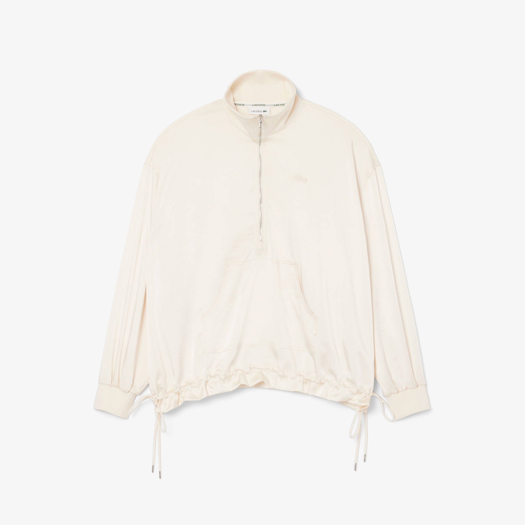 Lacoste Kadın Oversize Fit Yarım Fermuarlı Krem Sweatshirt