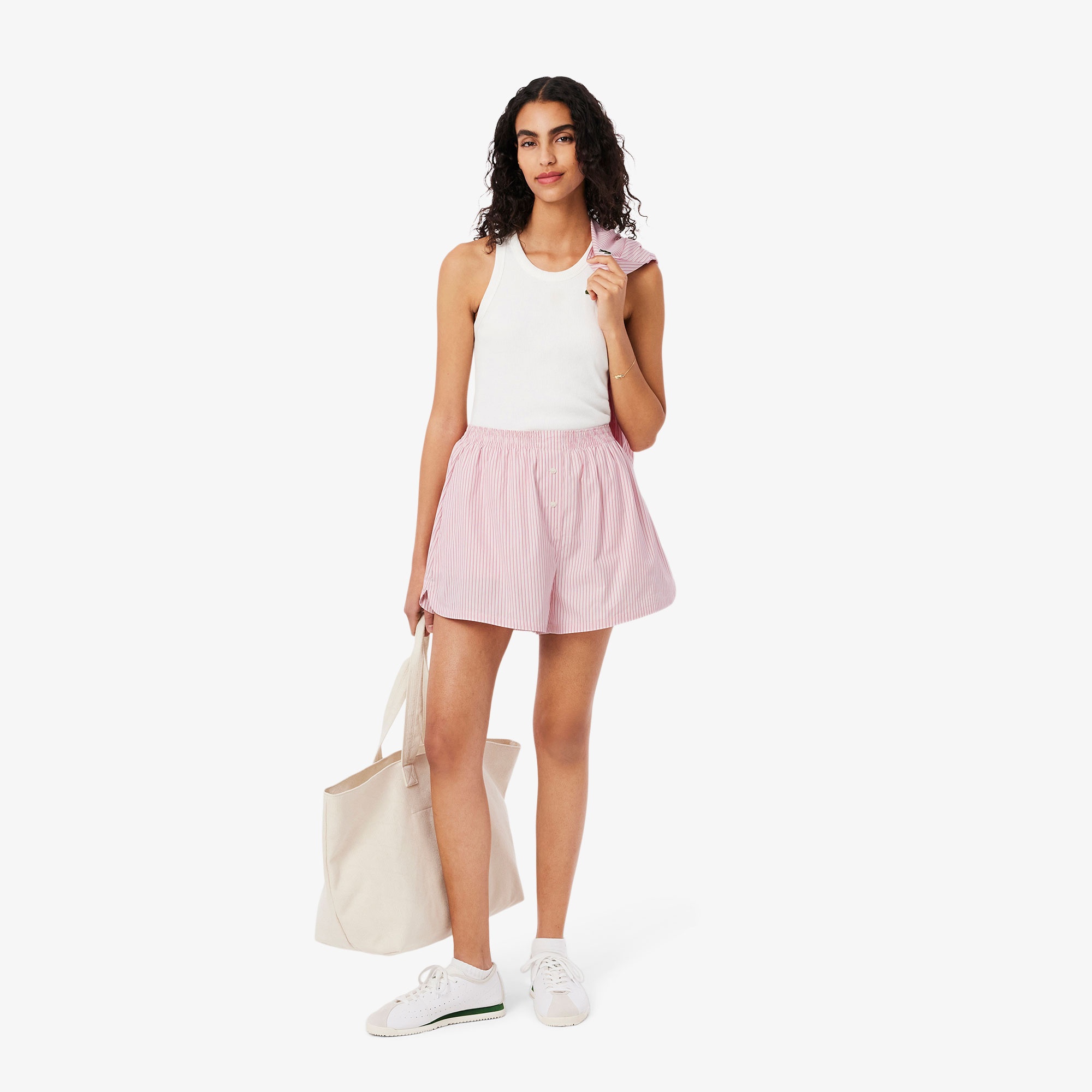 Lacoste Kadın Loose Fit Çizgili Pembe Şort