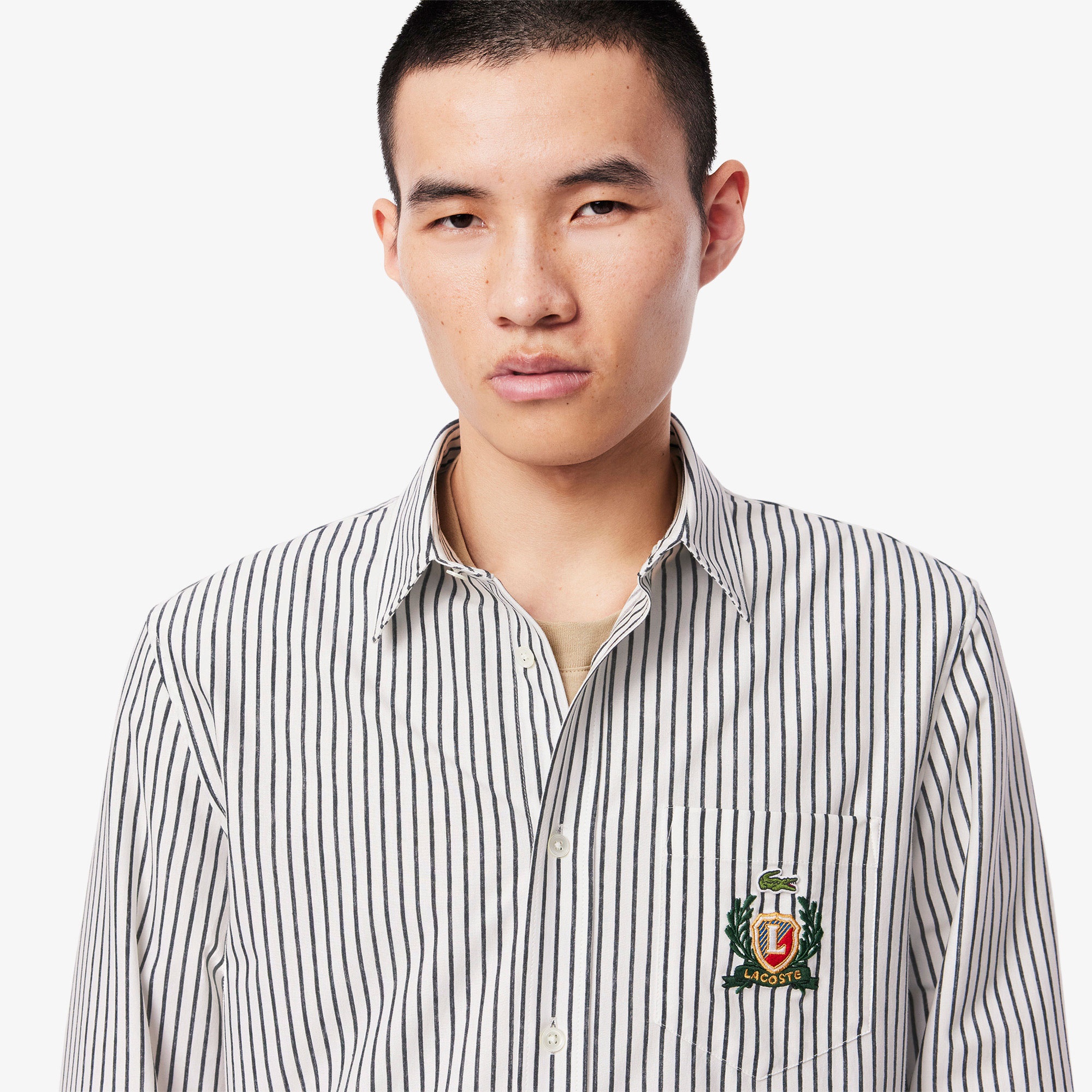 Lacoste Erkek Regular Fit Çizgili Beyaz Gömlek