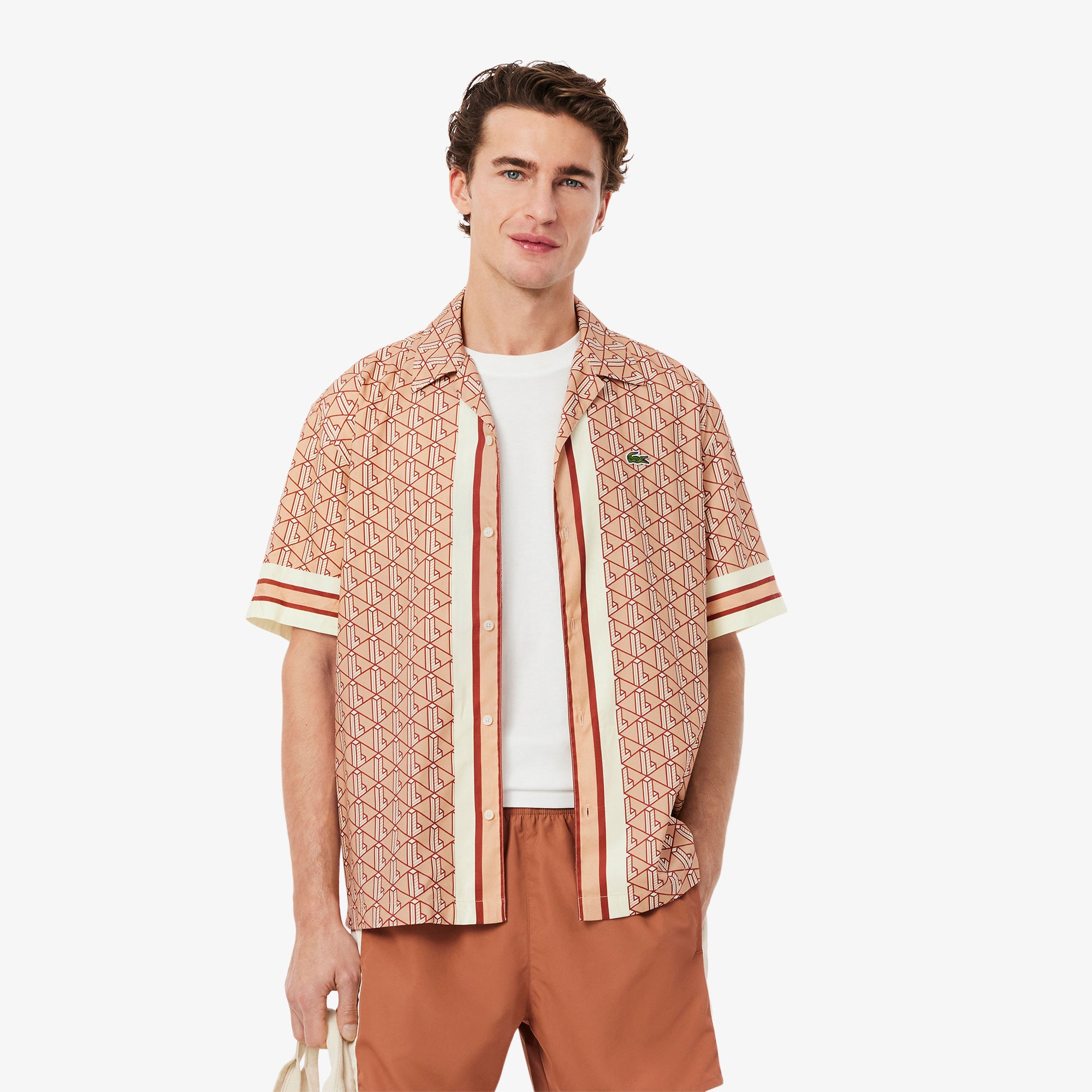 Lacoste Erkek Relaxed Fit Kısa Kollu Monogram Turuncu Gömlek