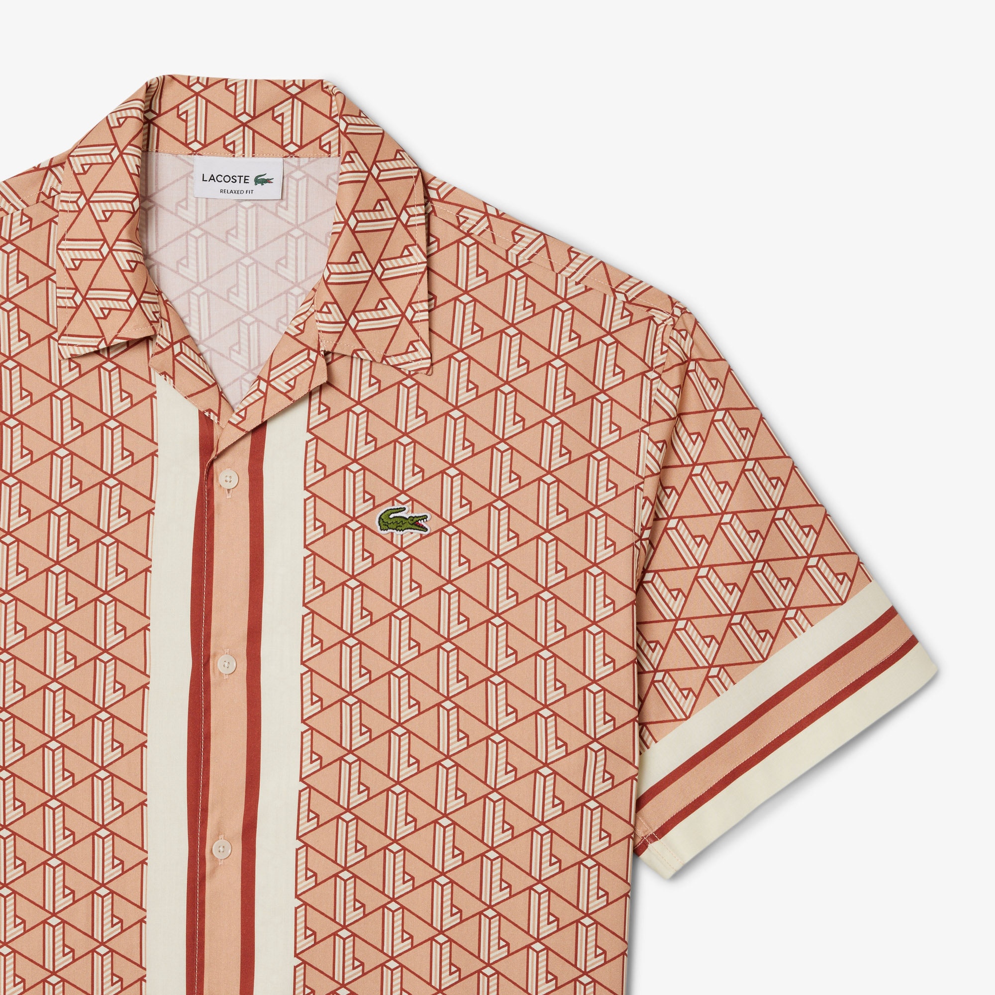 Lacoste Erkek Relaxed Fit Kısa Kollu Monogram Turuncu Gömlek