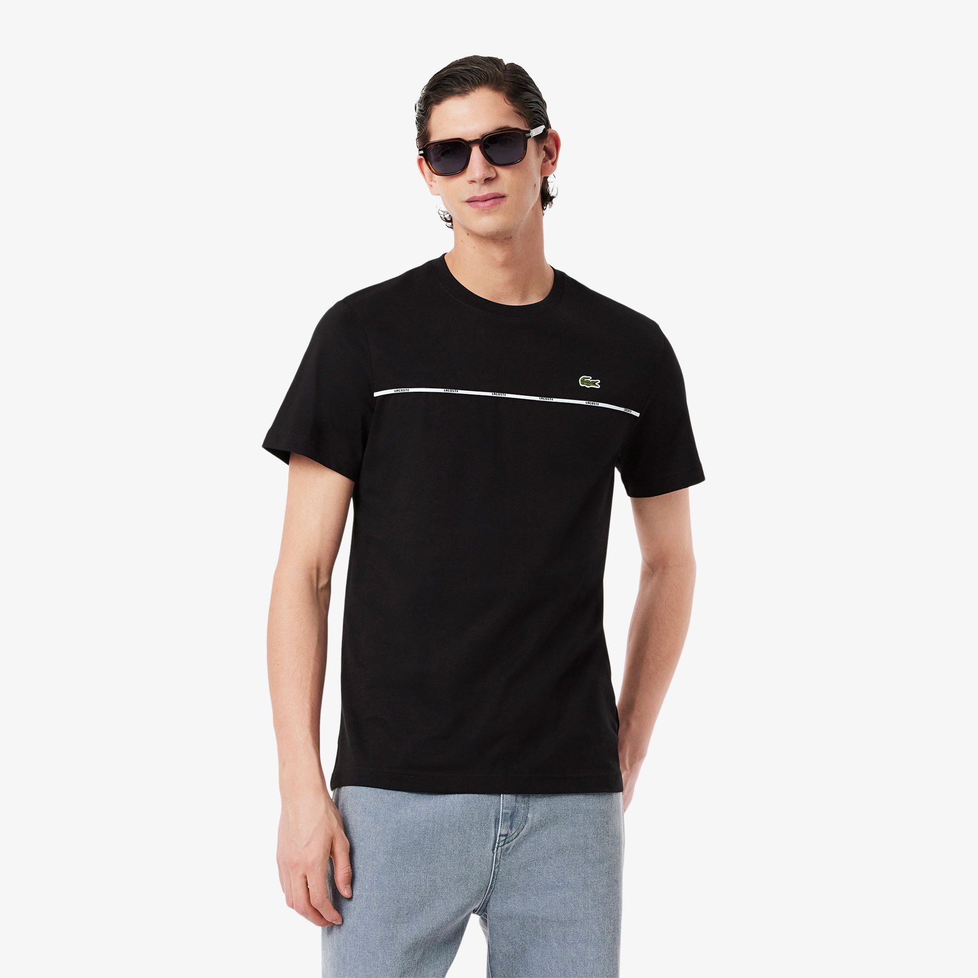 Lacoste Erkek Regular Fit Bisiklet Yaka Baskılı Siyah T-Shirt