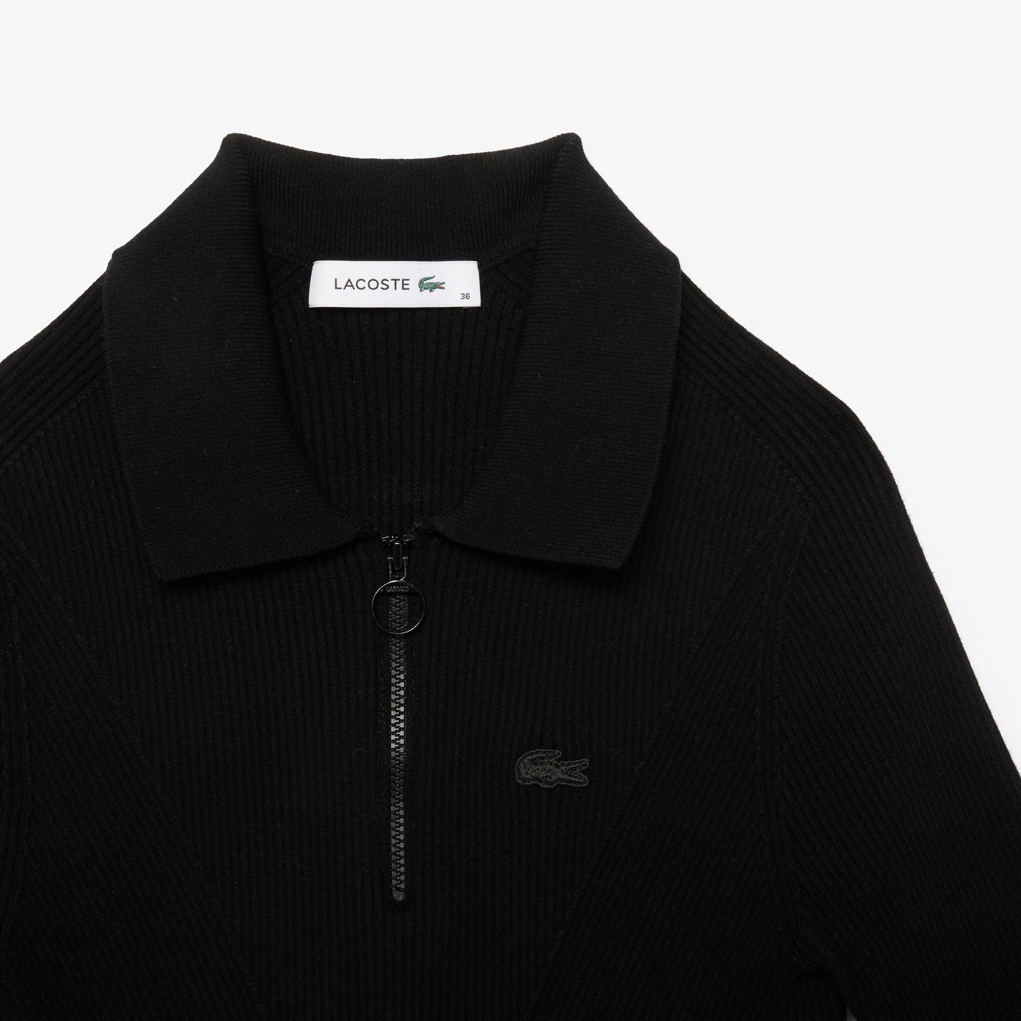 Lacoste Kadın Slim Fit Kısa Kollu Yarım Fermuarlı Siyah Triko görsel 6