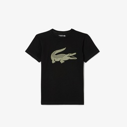 Lacoste Erkek Çocuk Bisiklet Yaka Baskılı Siyah T-Shirt Siyah