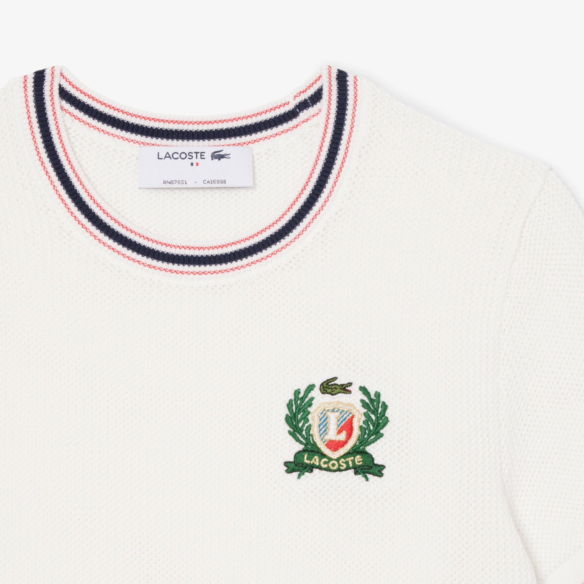 Lacoste Kadın Regular Fit Kısa Kollu Bisiklet Yaka Beyaz Triko