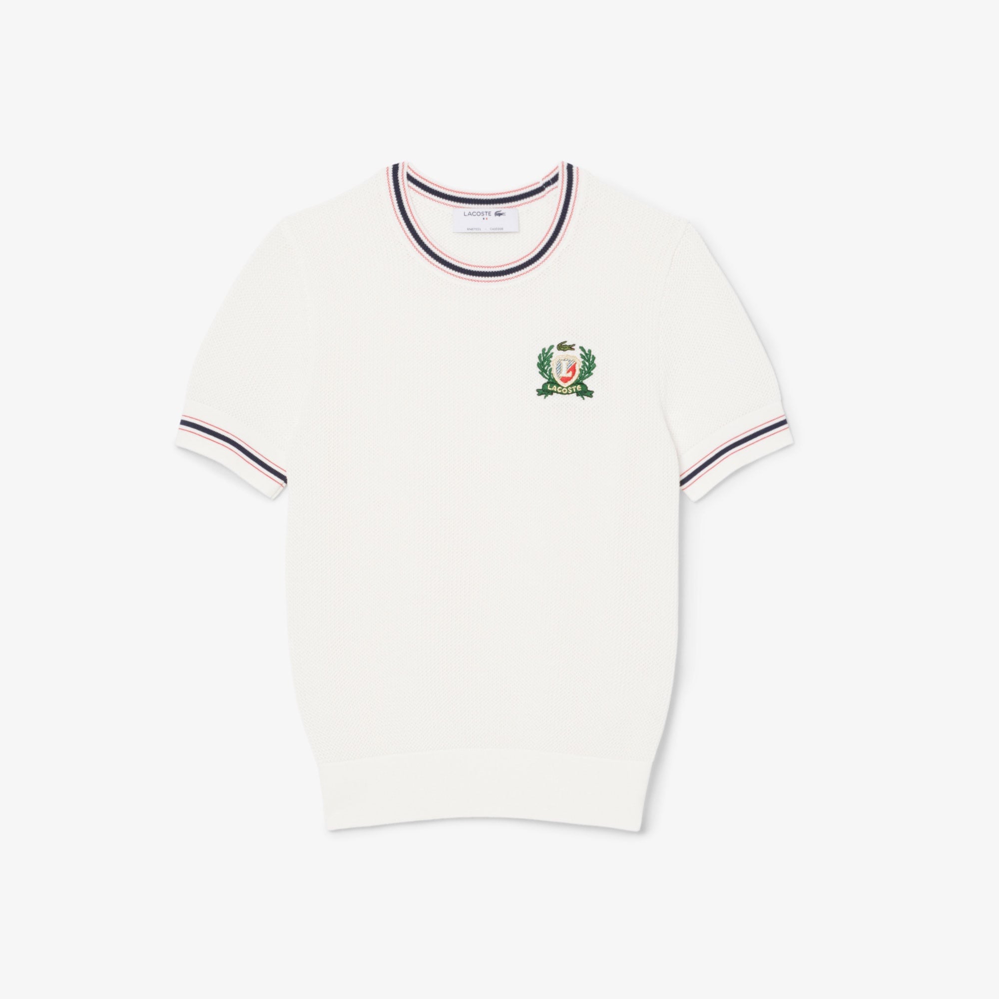 Lacoste Kadın Regular Fit Kısa Kollu Bisiklet Yaka Beyaz Triko