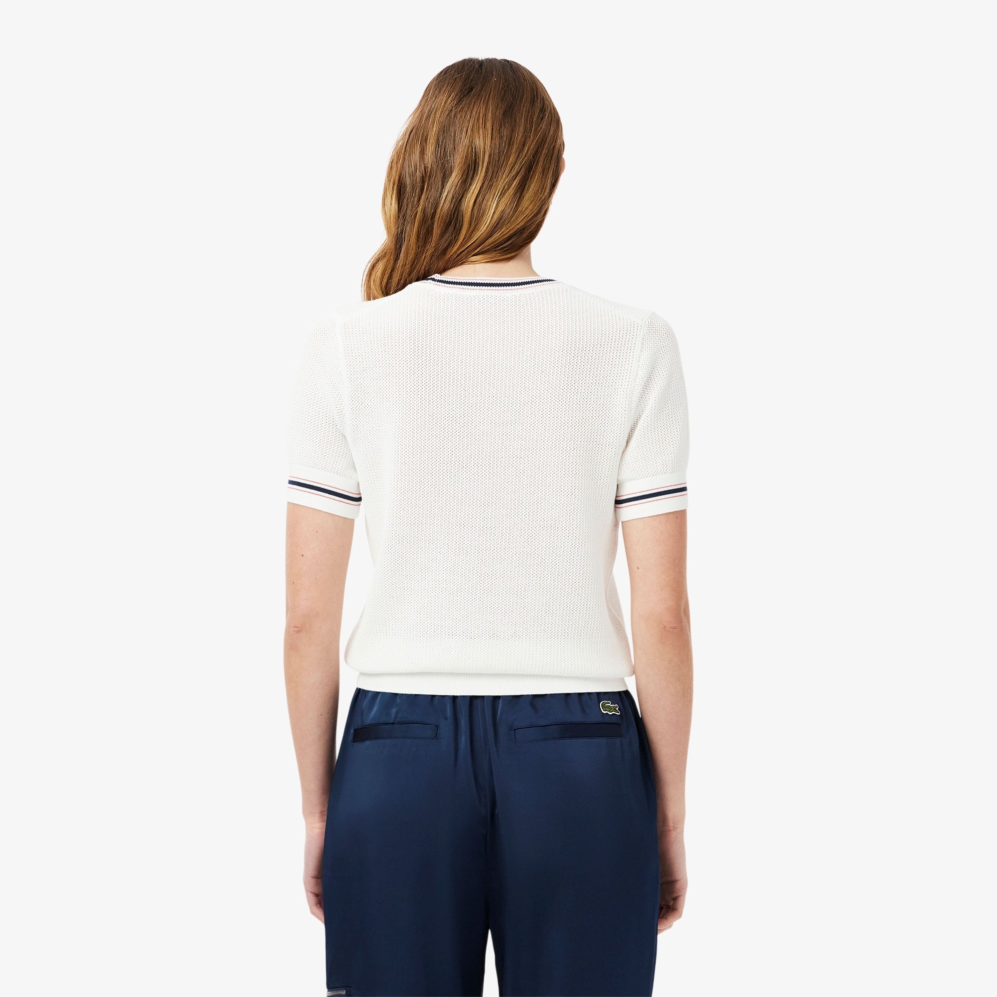 Lacoste Kadın Regular Fit Kısa Kollu Bisiklet Yaka Beyaz Triko