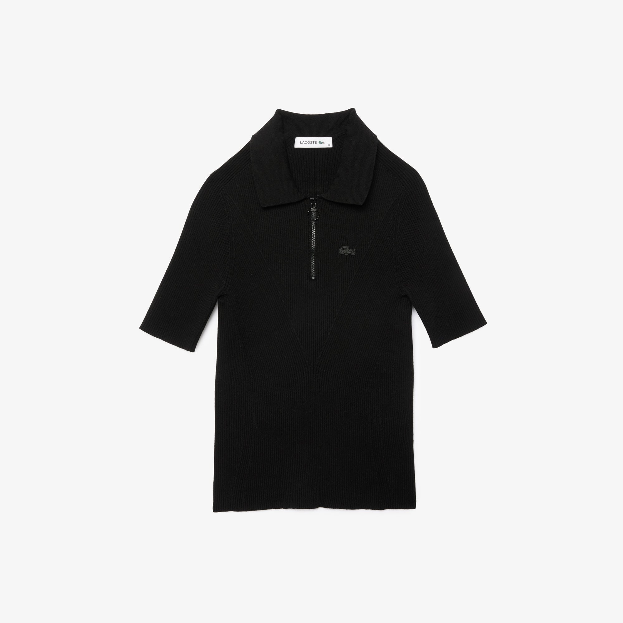 Lacoste Kadın Slim Fit Kısa Kollu Yarım Fermuarlı Siyah Triko görsel 4