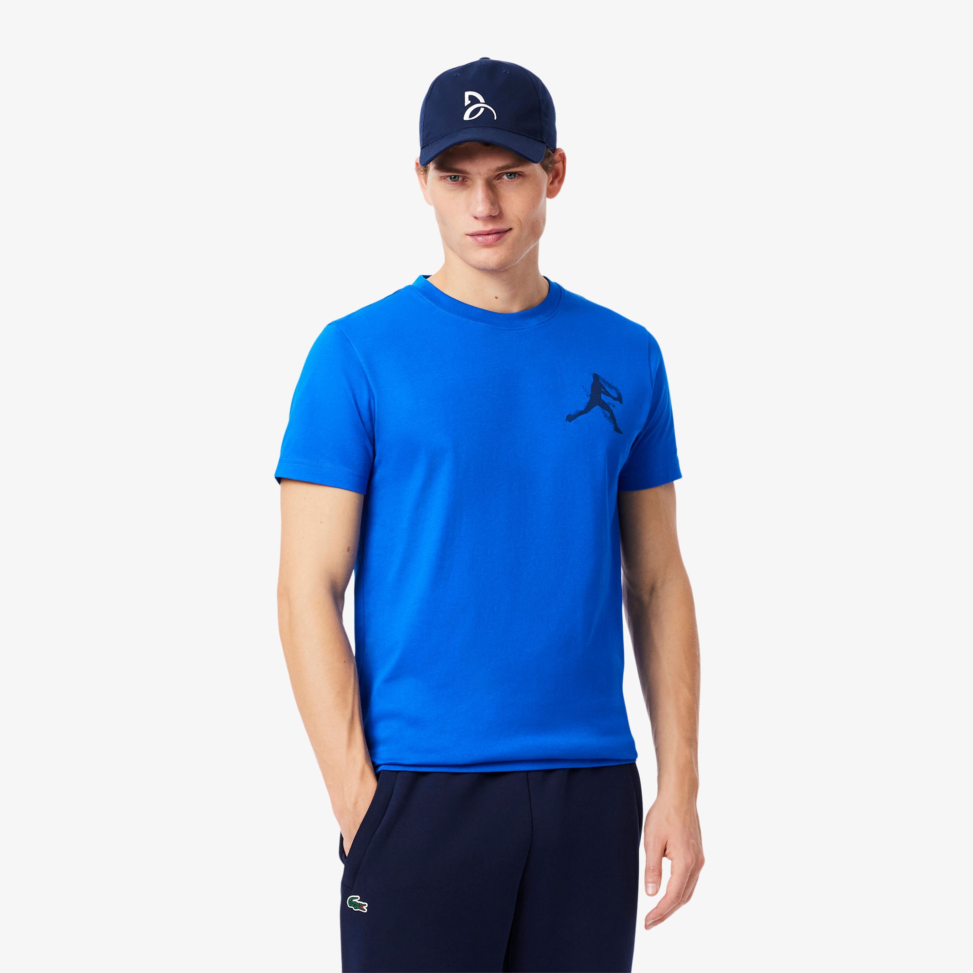 Lacoste Tennis x Novak Djokovic Erkek Regular Fit Bisiklet Yaka Baskılı Lacivert T-Shirt & Şapka Seti