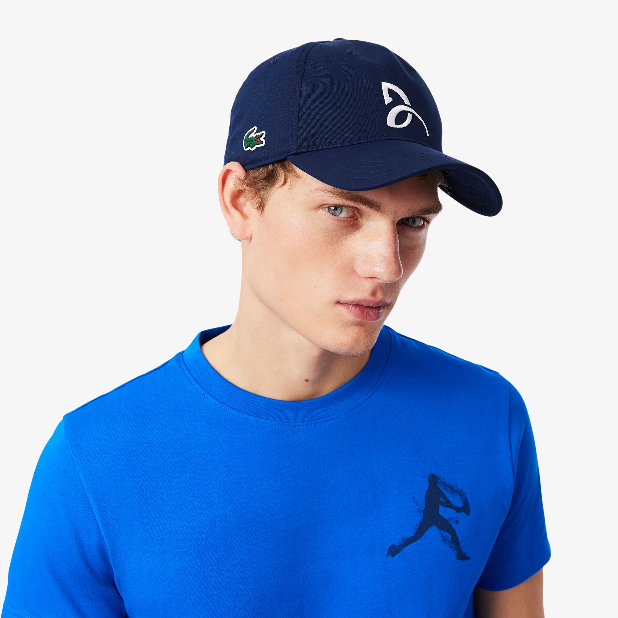 Lacoste Tennis x Novak Djokovic Erkek Regular Fit Bisiklet Yaka Baskılı Lacivert T-Shirt & Şapka Seti