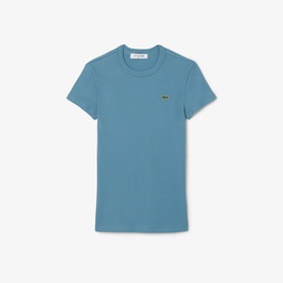 Lacoste Kadın Slim Fit Bisiklet Yaka Mavi T-Shirt Mavi