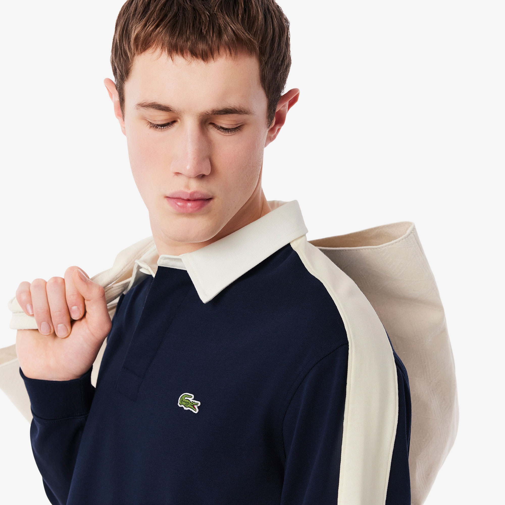 Lacoste Erkek Classic Fit Uzun Kollu Polo Yaka Renk Bloklu Lacivert Rugby Polo