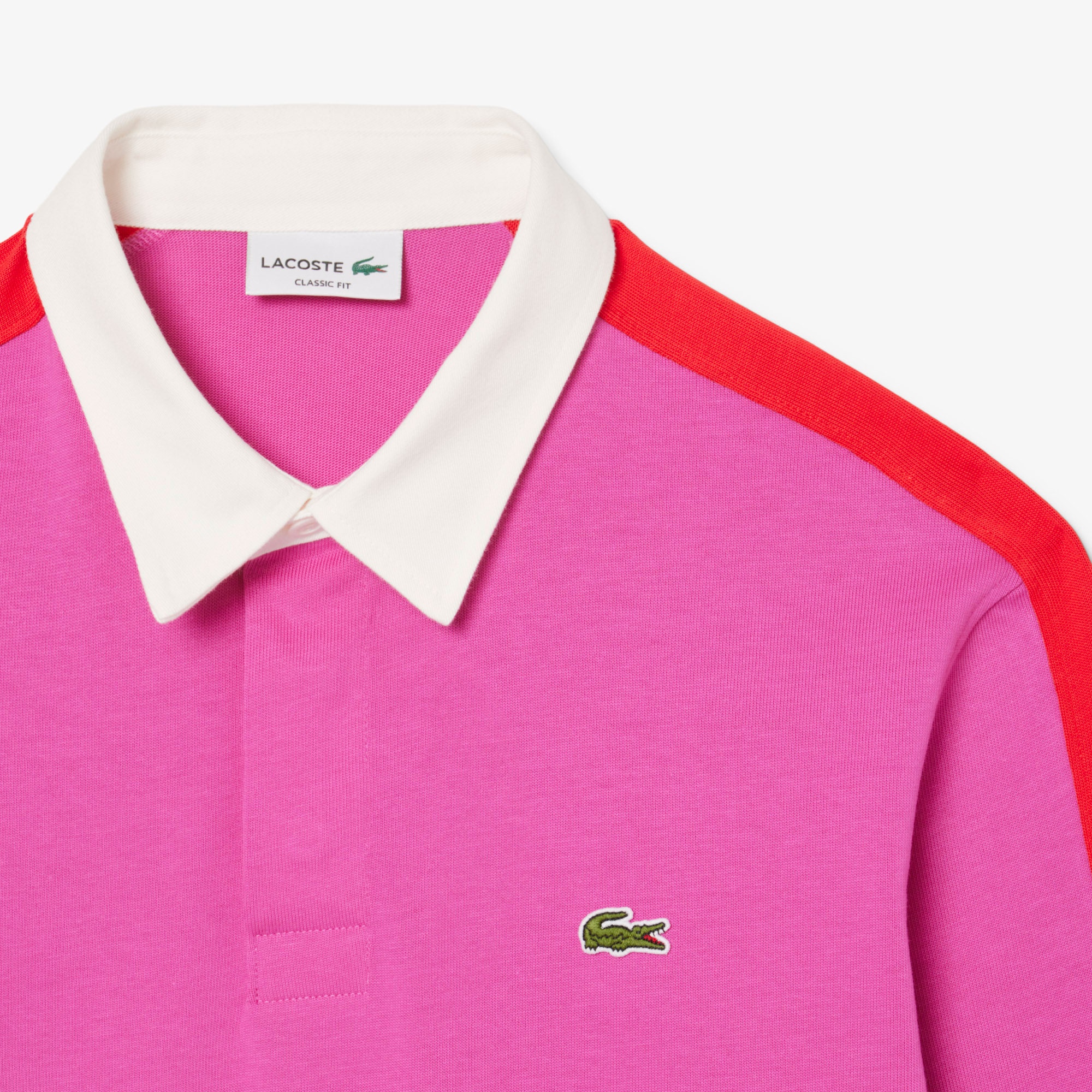 Lacoste Erkek Classic Fit Uzun Kollu Polo Yaka Renk Bloklu Pembe Rugby Polo