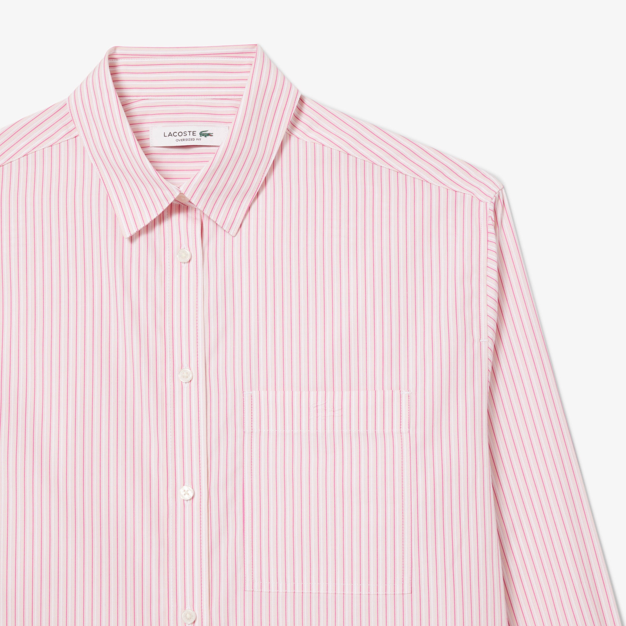 Lacoste Kadın Oversize Fit Çizgili Pembe Gömlek