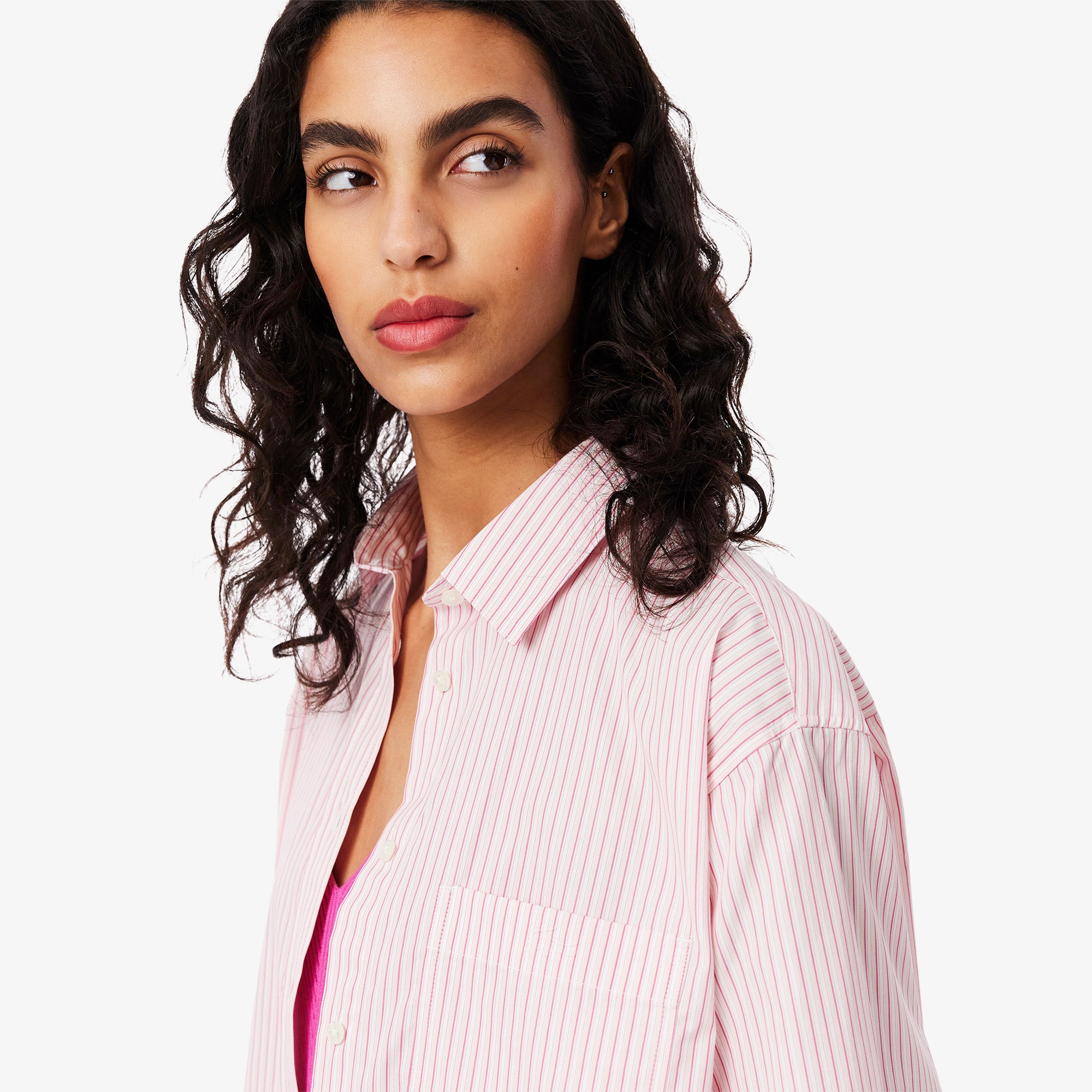 Lacoste Kadın Oversize Fit Çizgili Pembe Gömlek