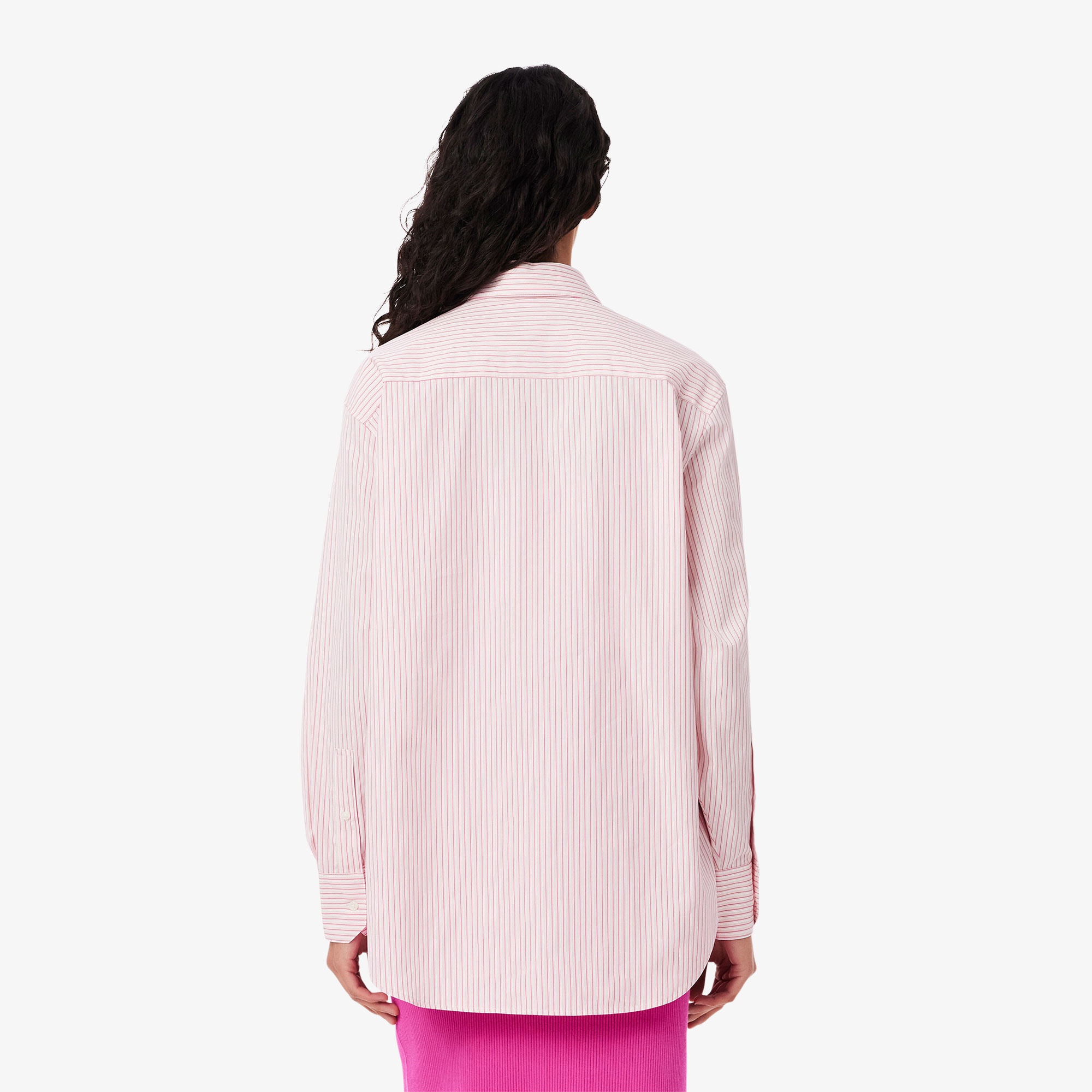 Lacoste Kadın Oversize Fit Çizgili Pembe Gömlek