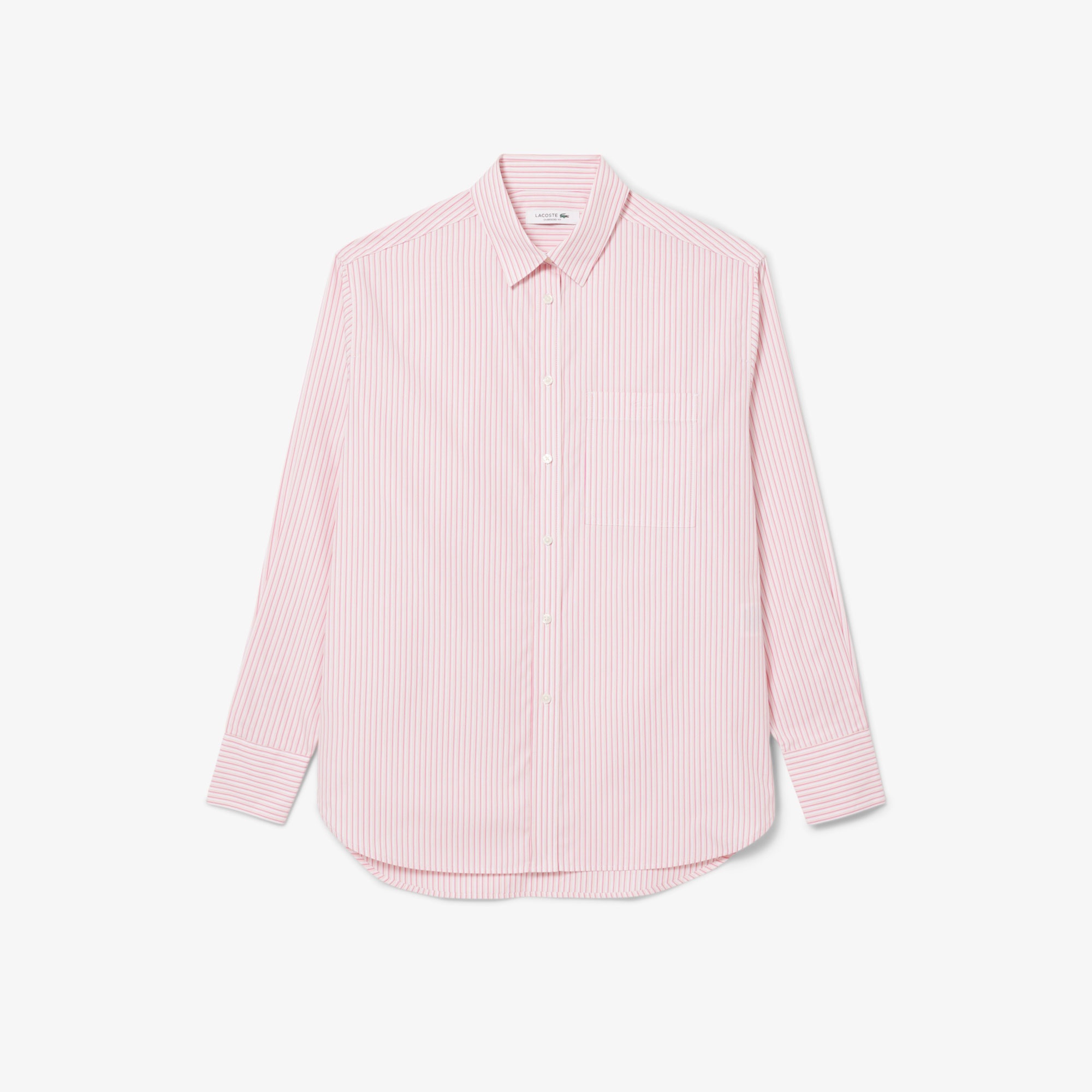Lacoste Kadın Oversize Fit Çizgili Pembe Gömlek