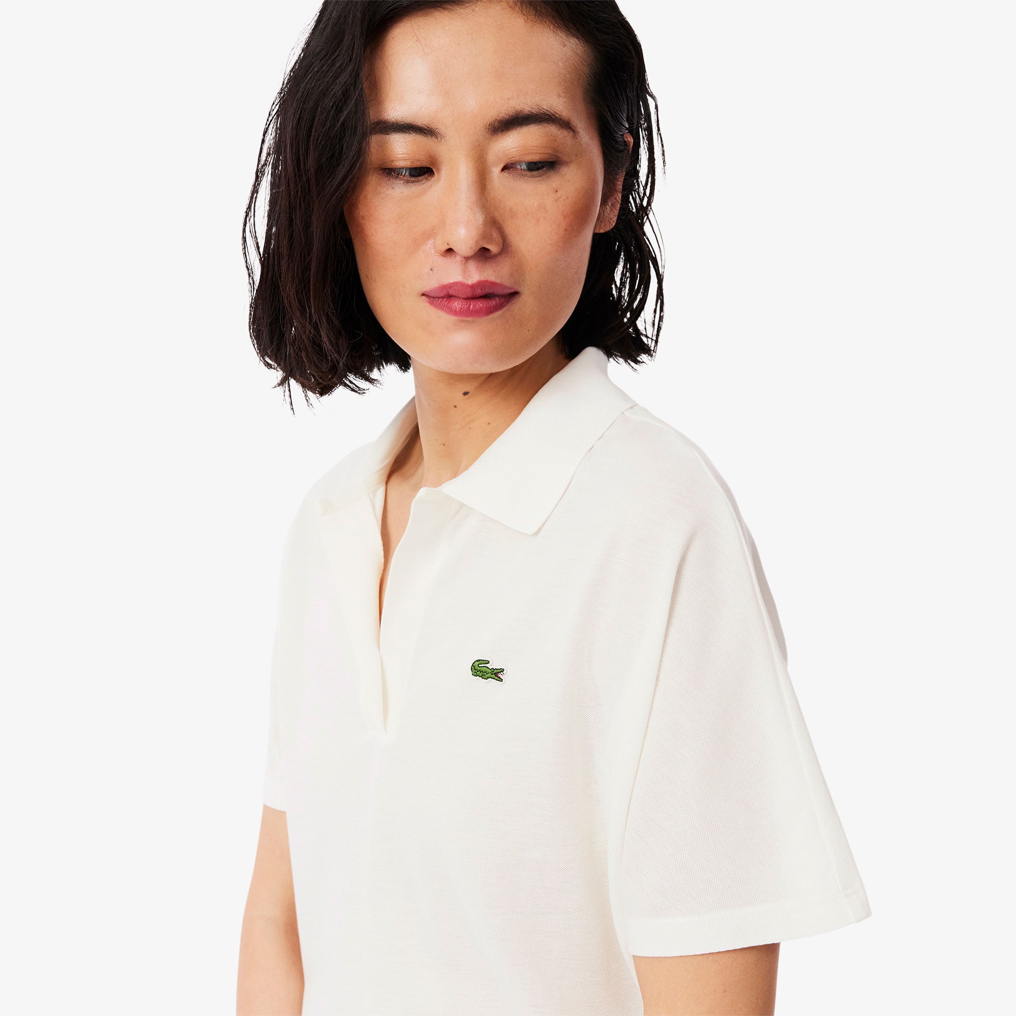Lacoste Kadın Relaxed Fit Krem Polo görsel 2