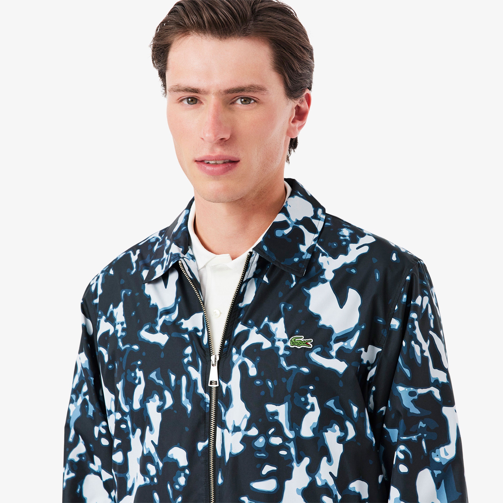Lacoste Erkek Gömlek Yaka Baskılı Lacivert Rüzgarlık