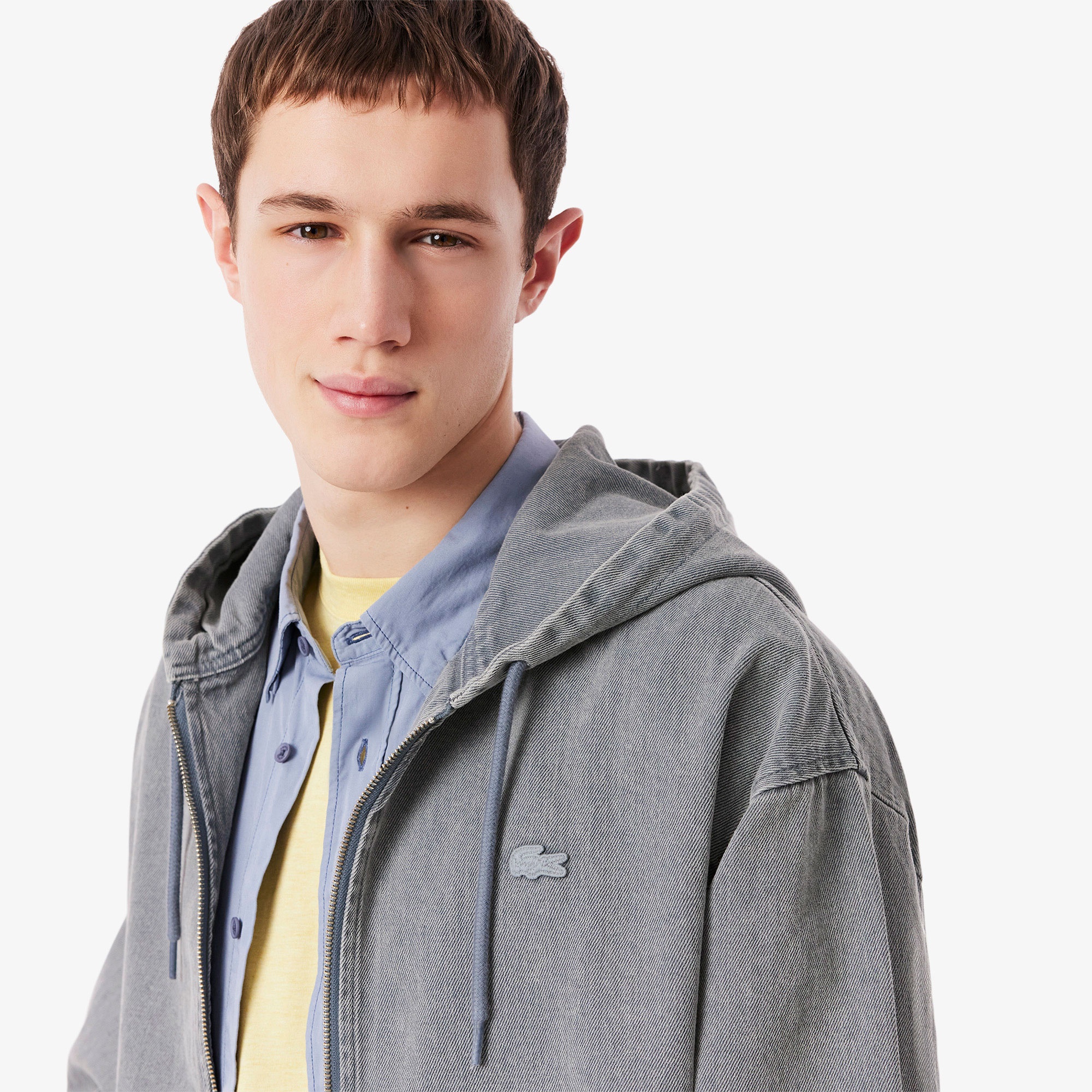 Lacoste Erkek Kapüşonlu Denim Gri Ceket BH0801-FNI | Lacoste