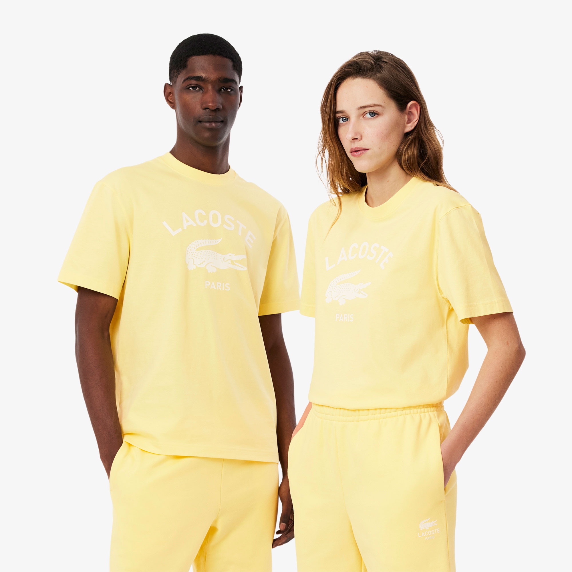 Lacoste Unisex Bisiklet Yaka Baskılı Sarı T-Shirt