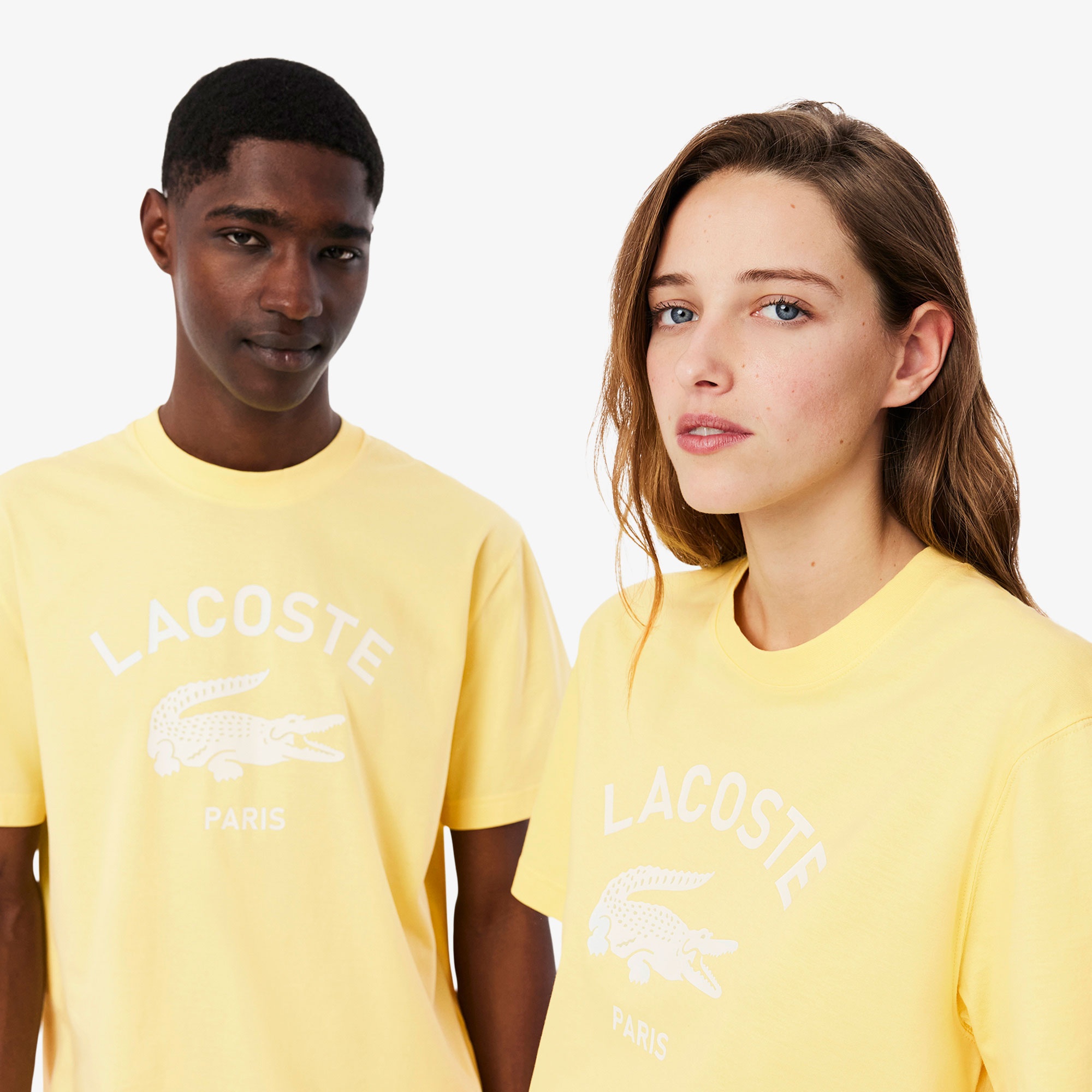 Lacoste Unisex Bisiklet Yaka Baskılı Sarı T-Shirt