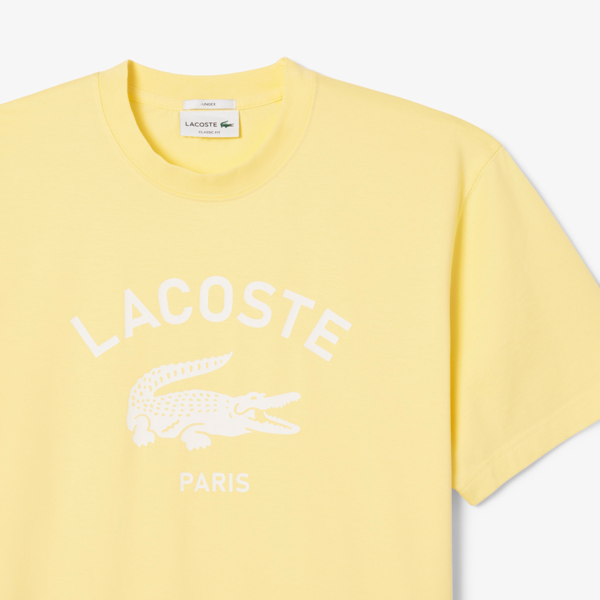 Lacoste Unisex Bisiklet Yaka Baskılı Sarı T-Shirt
