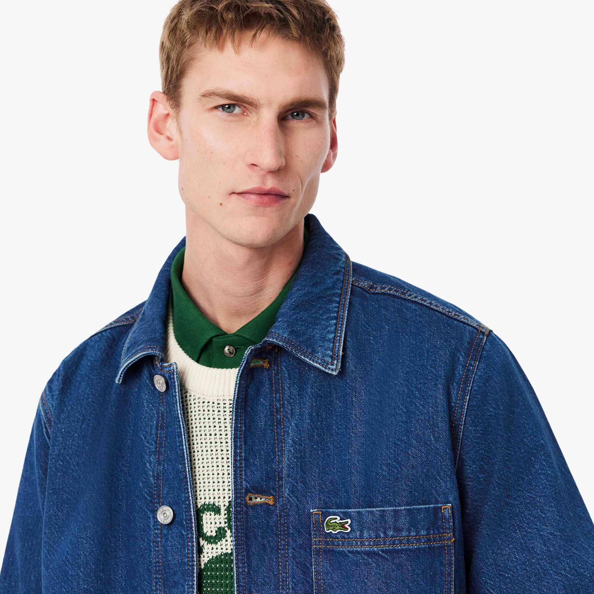 Lacoste Erkek Oversize Fit Gömlek Yaka Denim Koyu Mavi Ceket