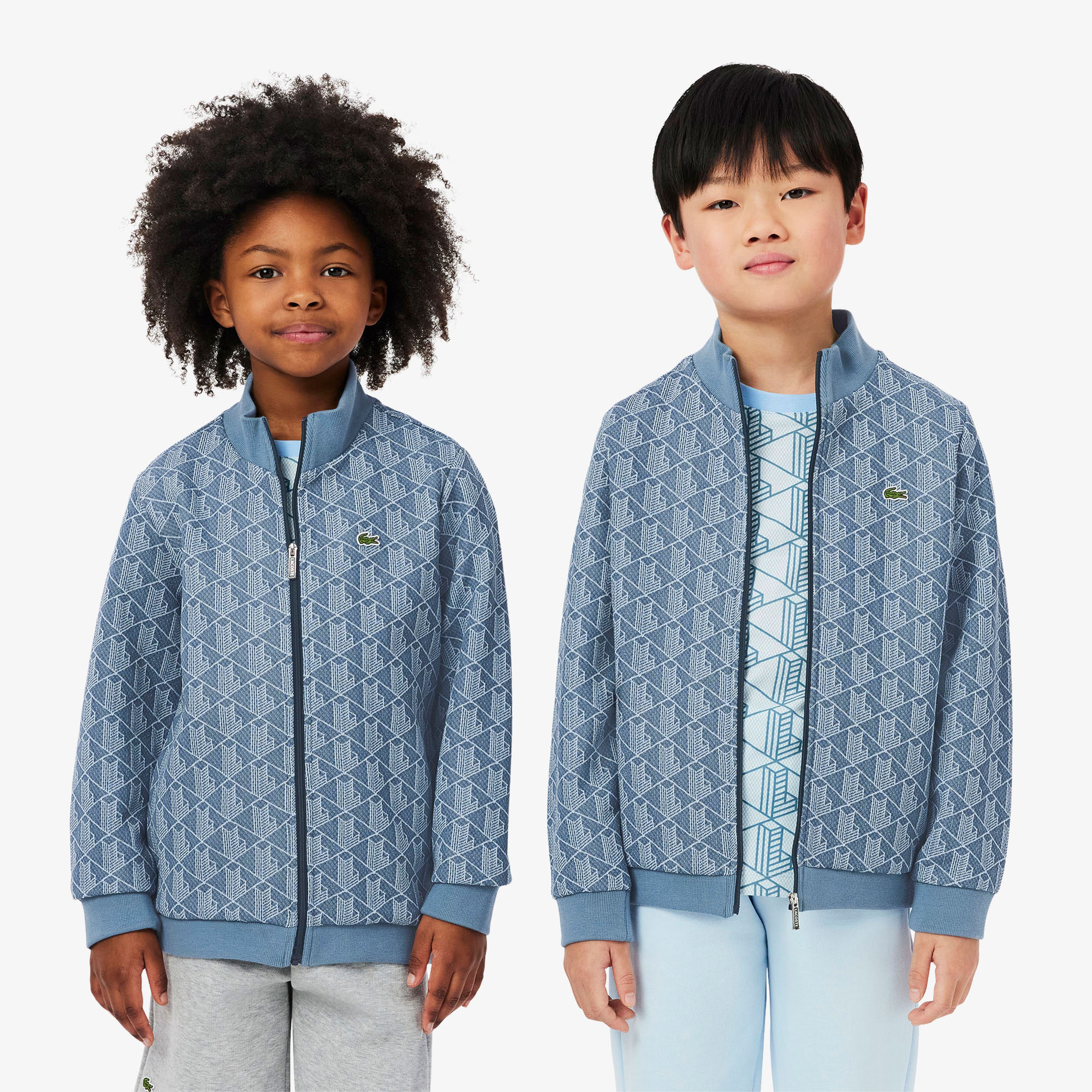 Çocuk Fermuarlı Monogram Mavi Sweatshirt Çocuk Fermuarlı Monogram Mavi Sweatshirt