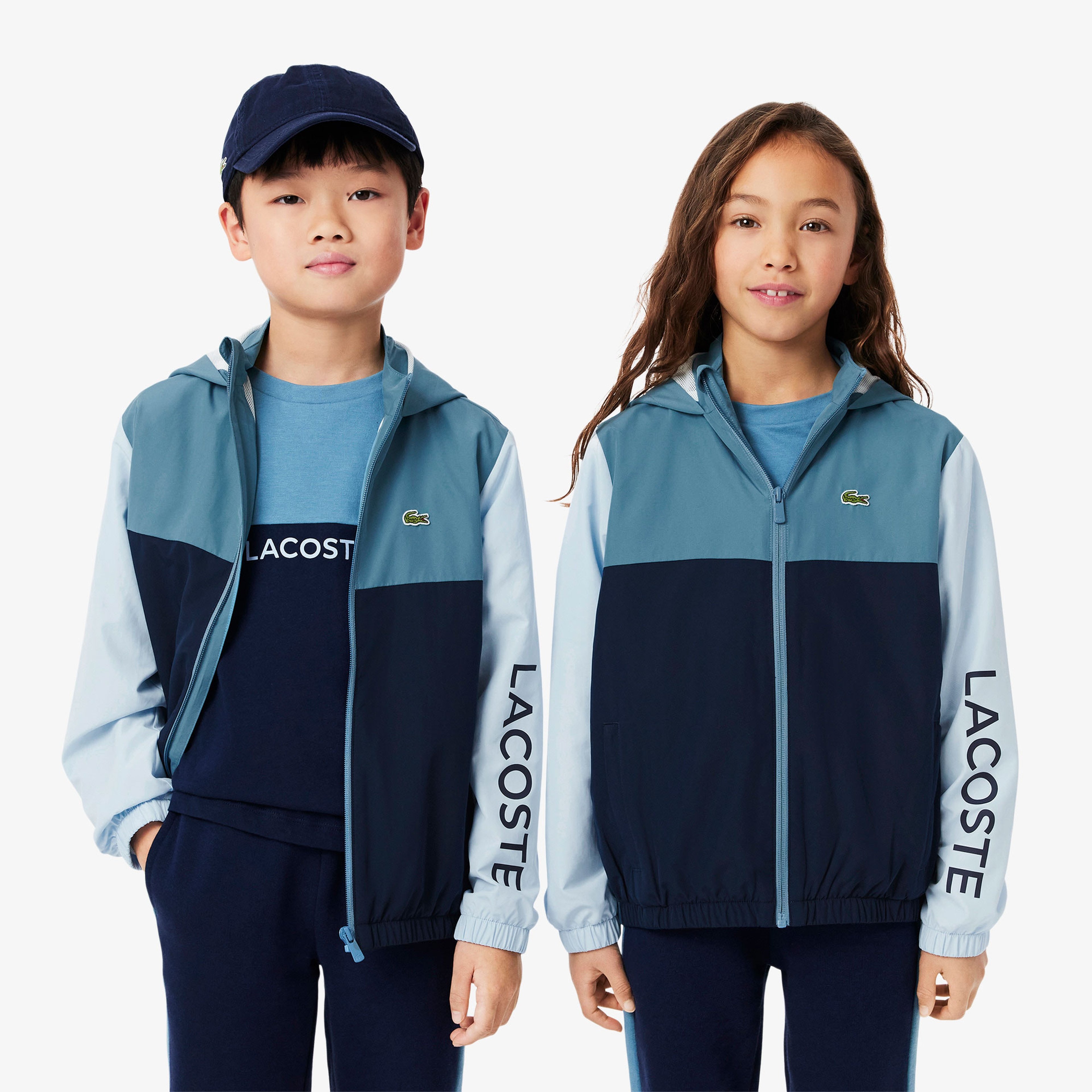 Çocuk Kapüşonlu Renk Bloklu Lacivert Ceket