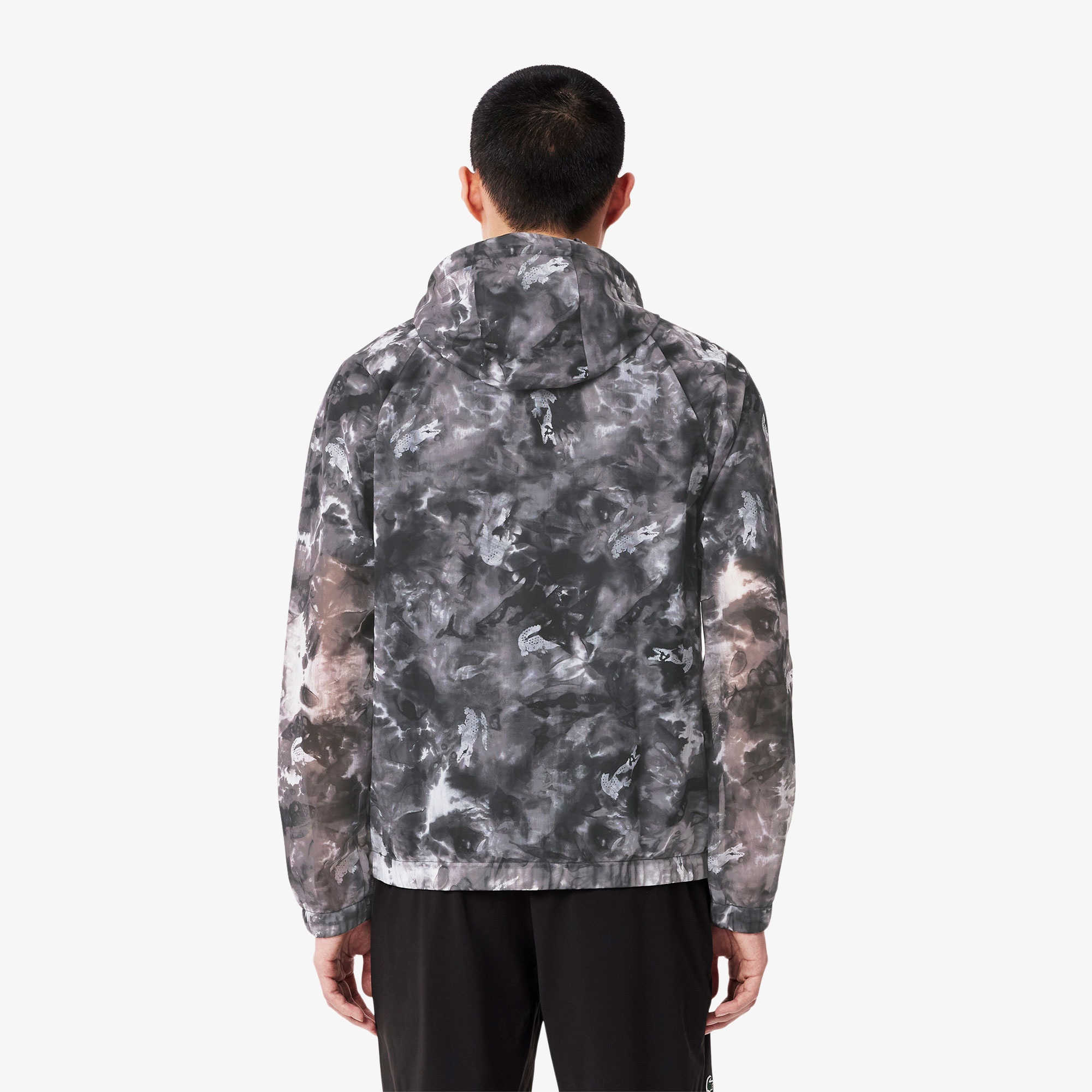 Lacoste Erkek Kapüşonlu Baskılı Siyah Ceket