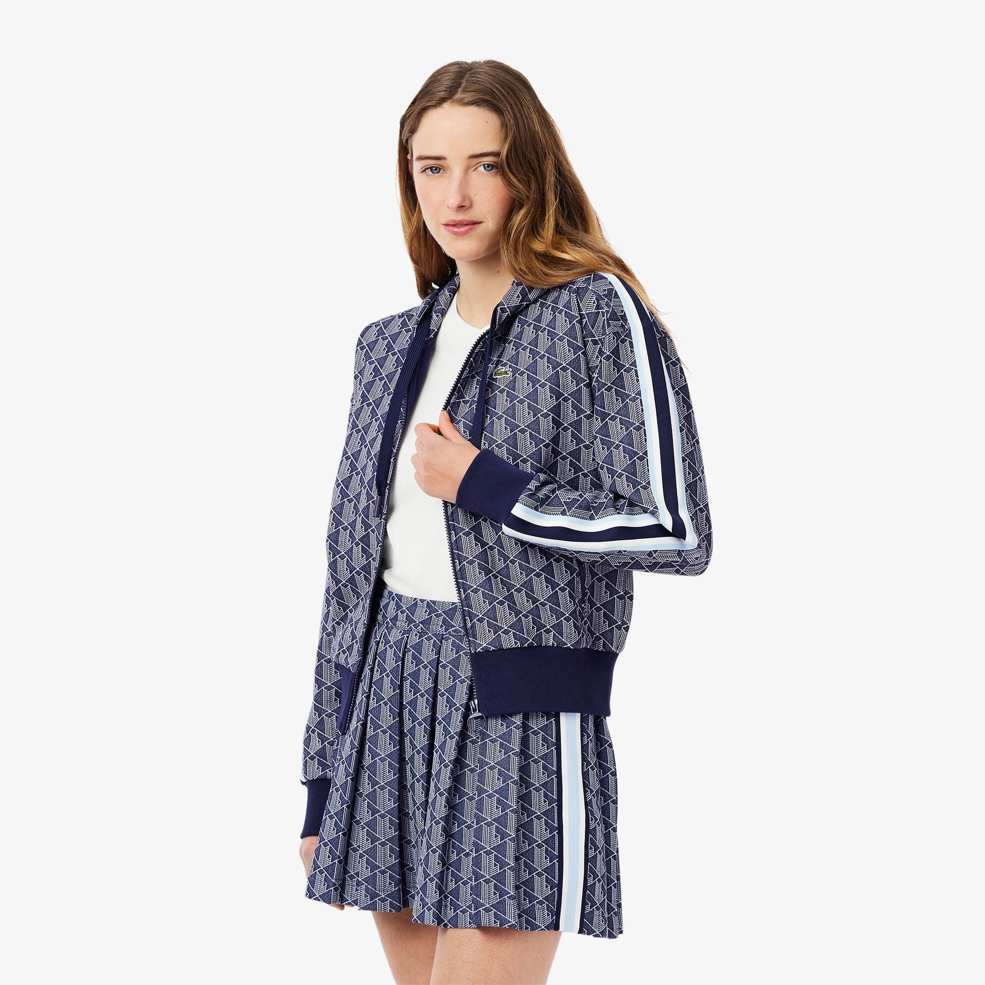 Lacoste Kadın Regular Fit Fermuarlı Monogram Lacivert Sweatshirt