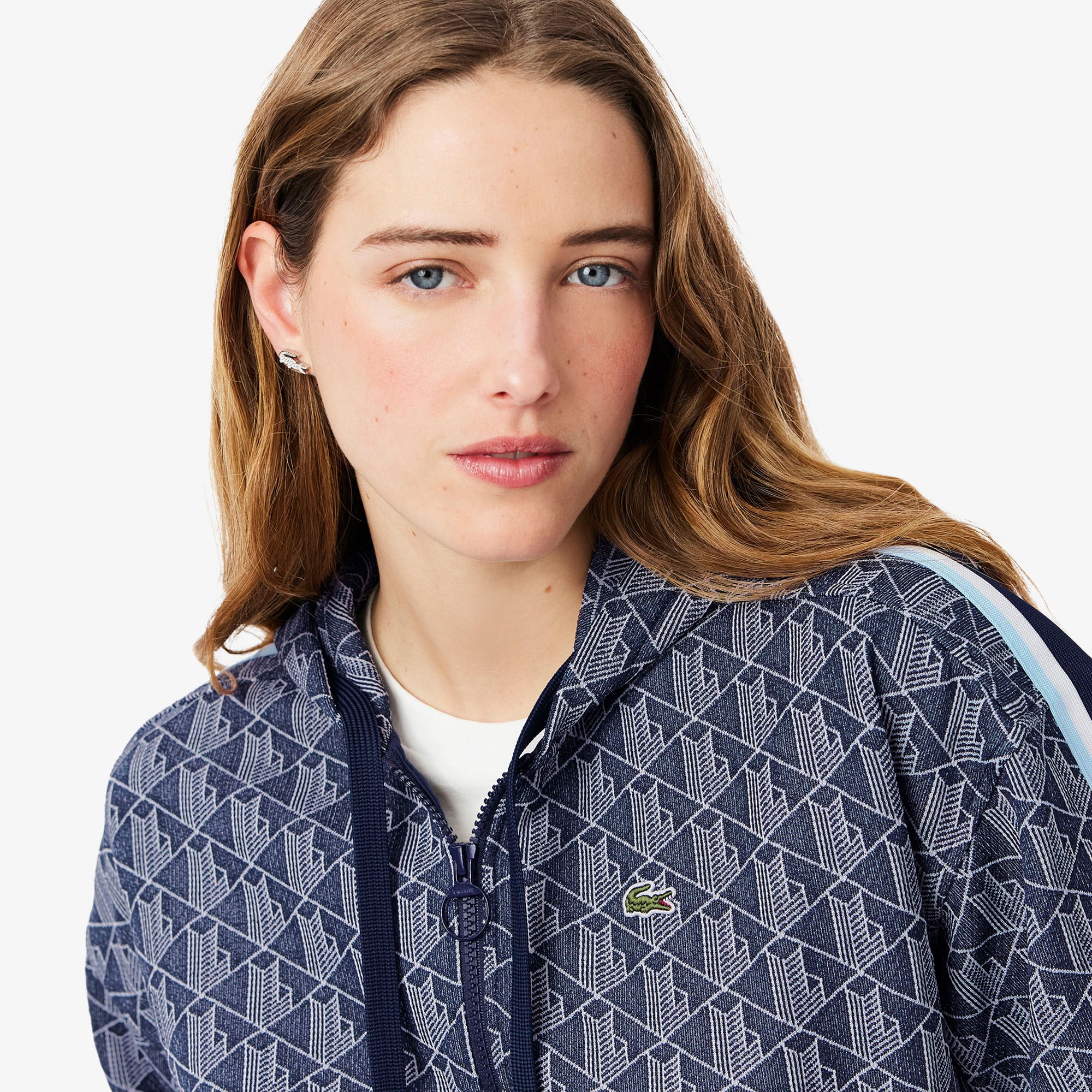 Lacoste Kadın Regular Fit Fermuarlı Monogram Lacivert Sweatshirt