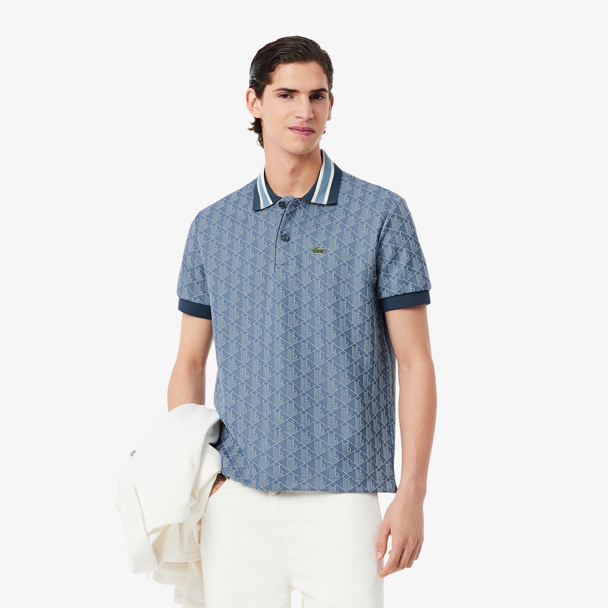Lacoste Erkek Classic Fit Monogram Mavi Polo