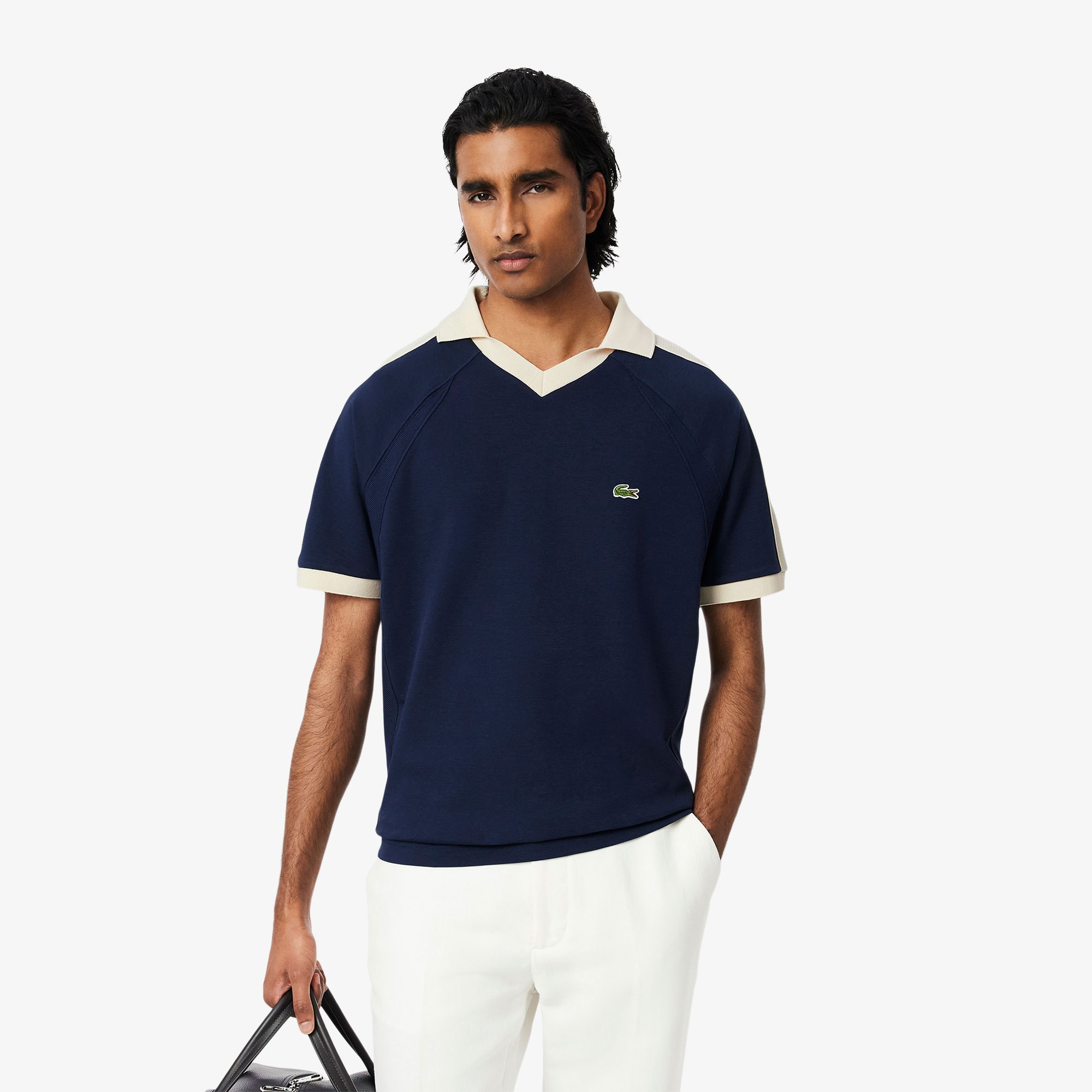 Lacoste Erkek Classic Fit Organik Pamuk Renk Bloklu Lacivert Polo