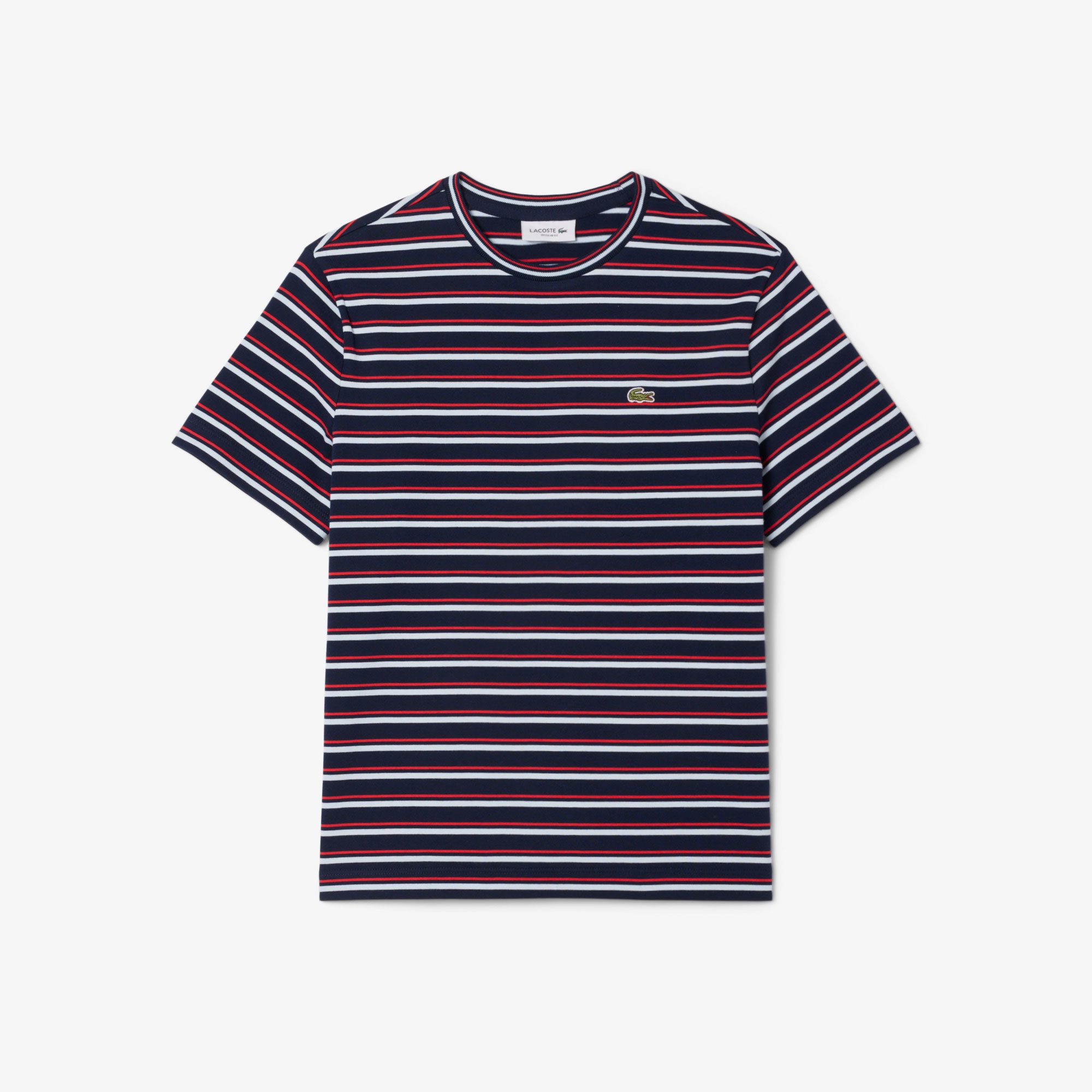 Lacoste Kadın Regular Fit Bisiklet Yaka Çizgili Lacivert T-Shirt