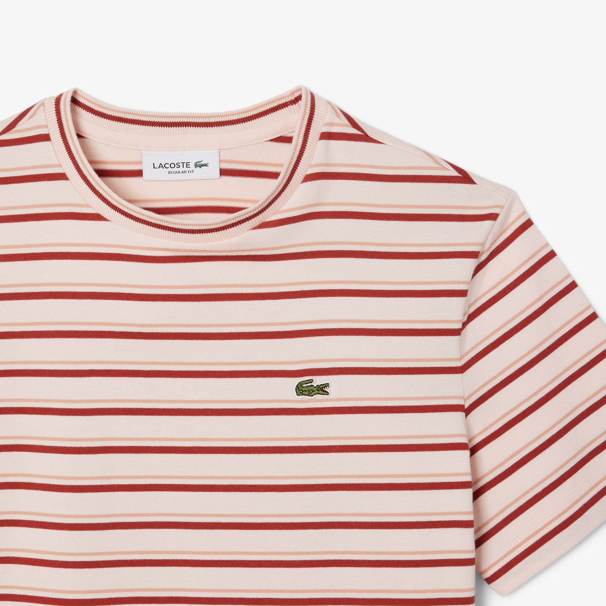 Lacoste Kadın Regular Fit Bisiklet Yaka Çizgili Bej T-Shirt