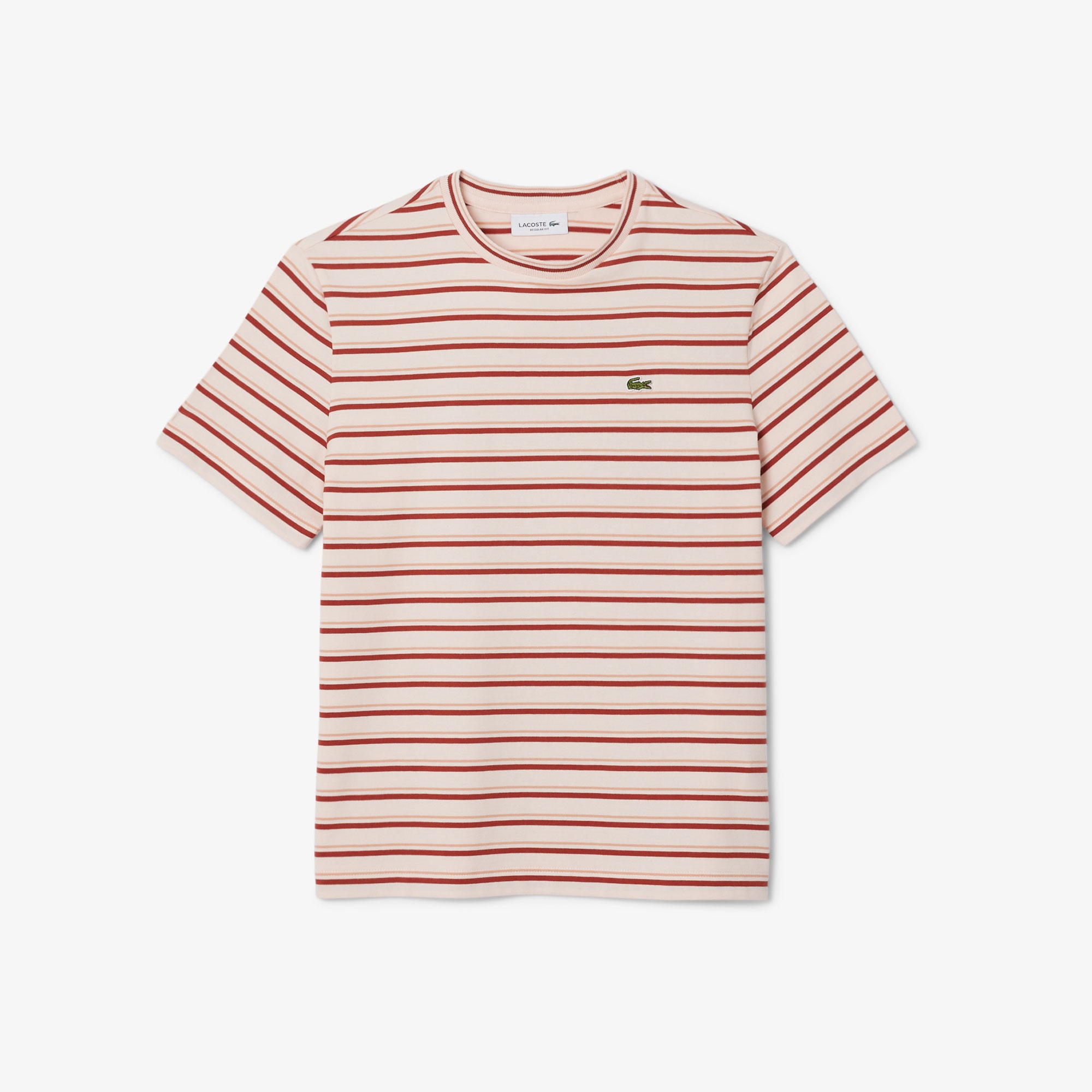 Lacoste Kadın Regular Fit Bisiklet Yaka Çizgili Bej T-Shirt