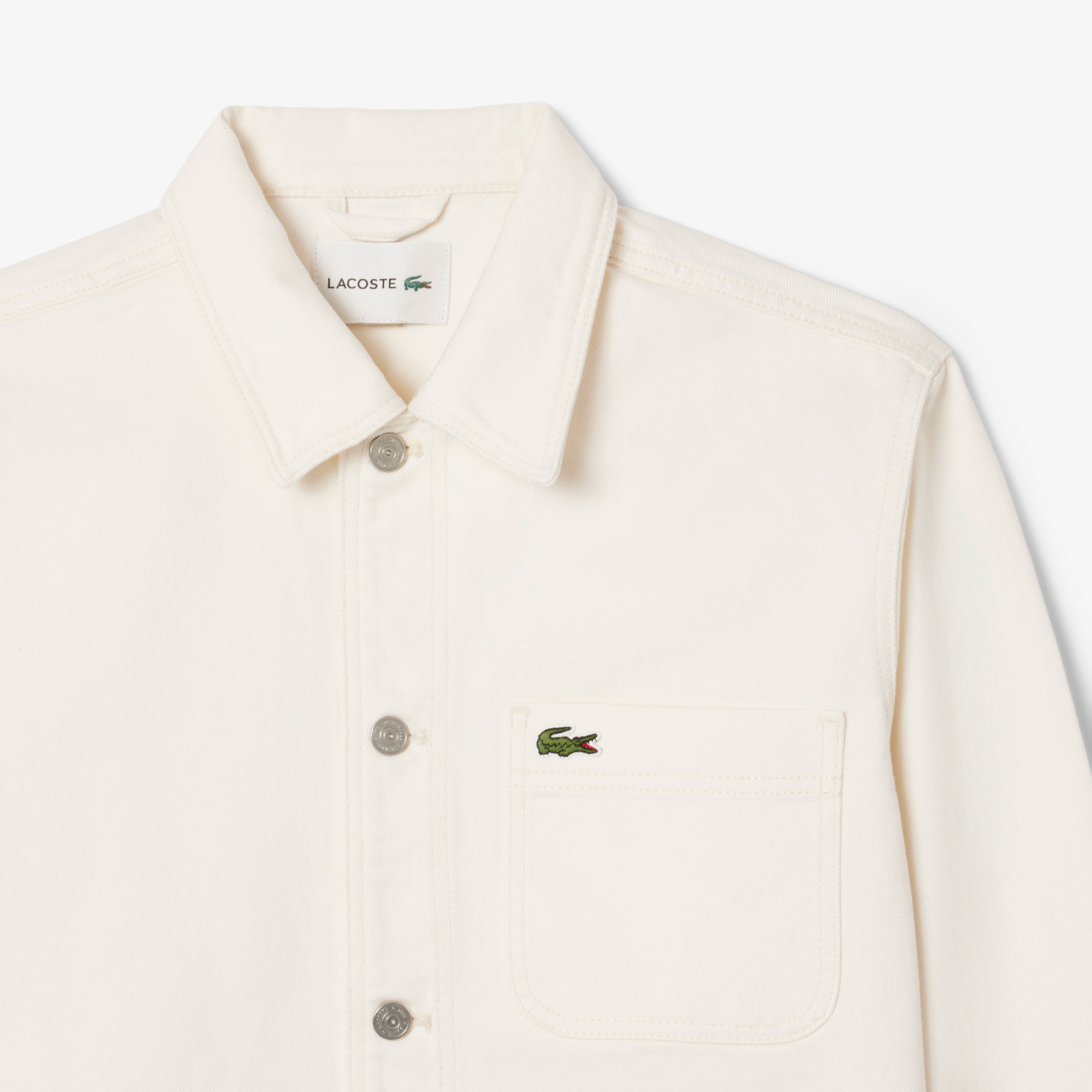 Lacoste Erkek Oversize Fit Gömlek Yaka Denim Krem Ceket