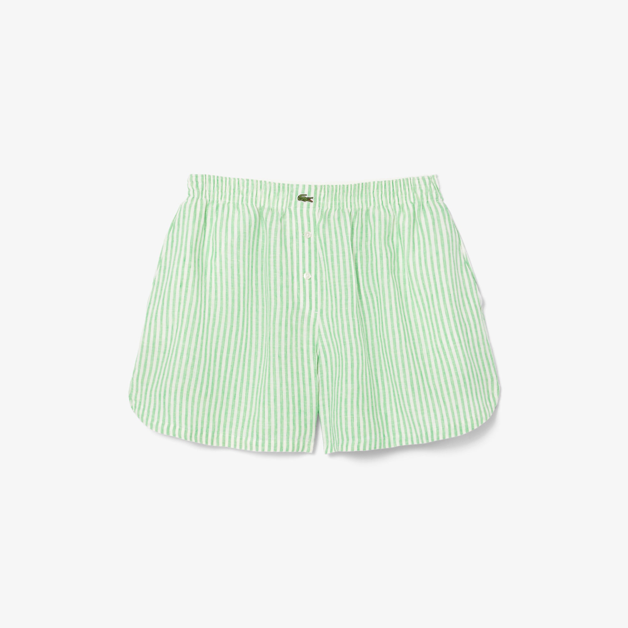 Lacoste Kadın Loose Fit Çizgili Keten Yeşil Şort