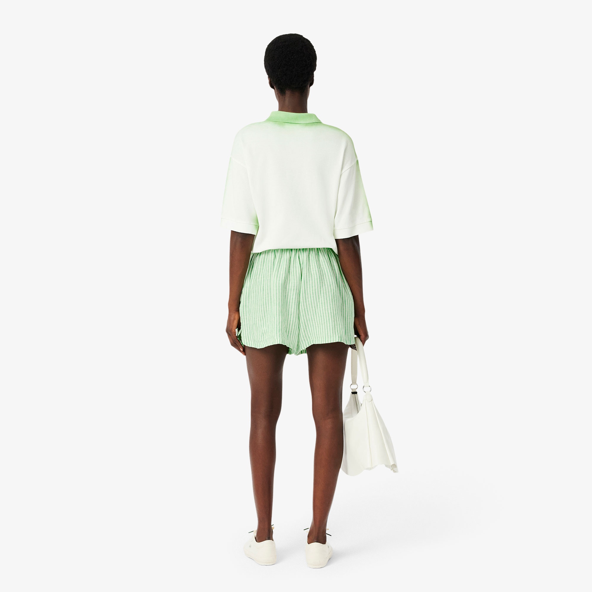 Lacoste Kadın Loose Fit Çizgili Keten Yeşil Şort