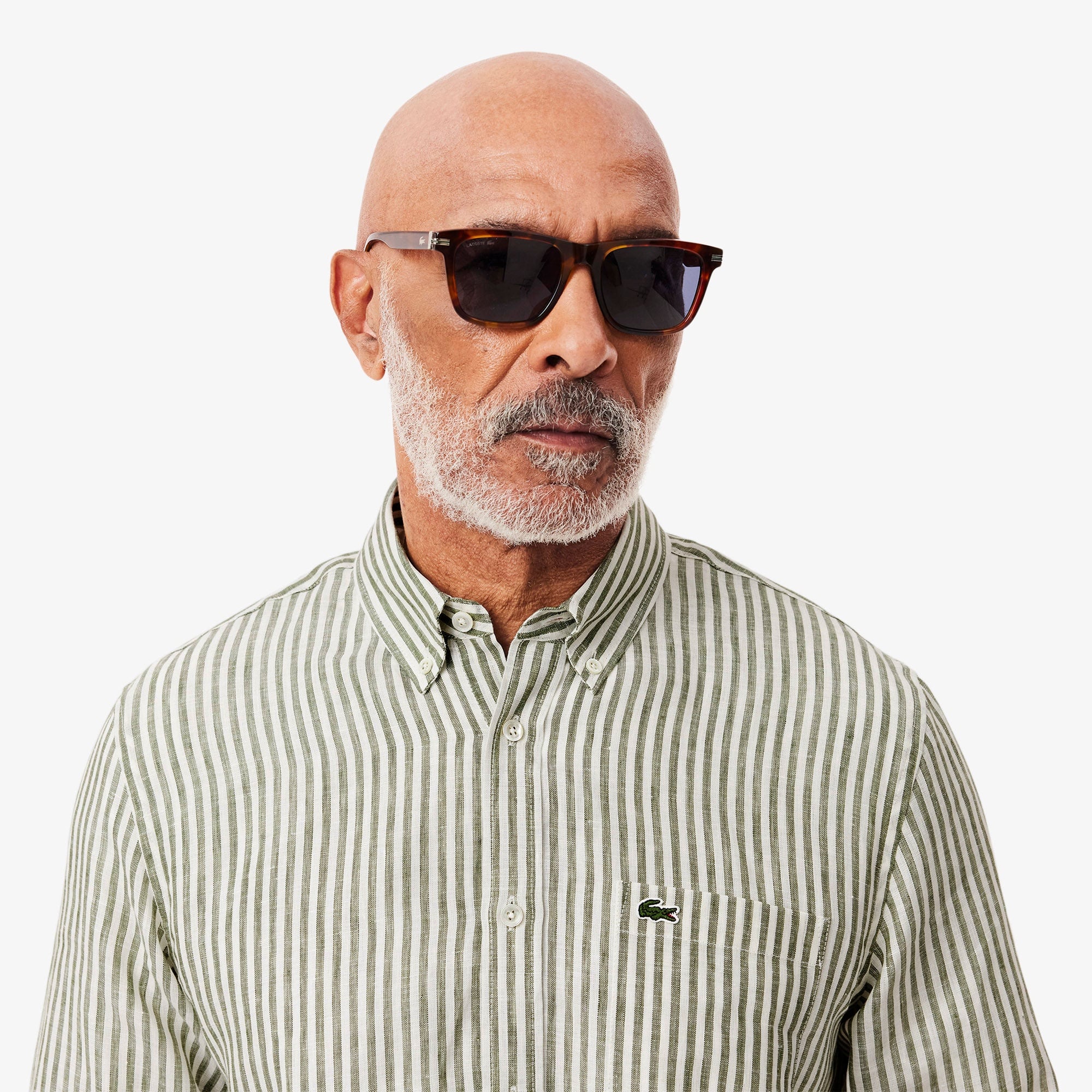 Lacoste Erkek Regular Fit Düğmeli Yaka Çizgili Keten Haki Gömlek