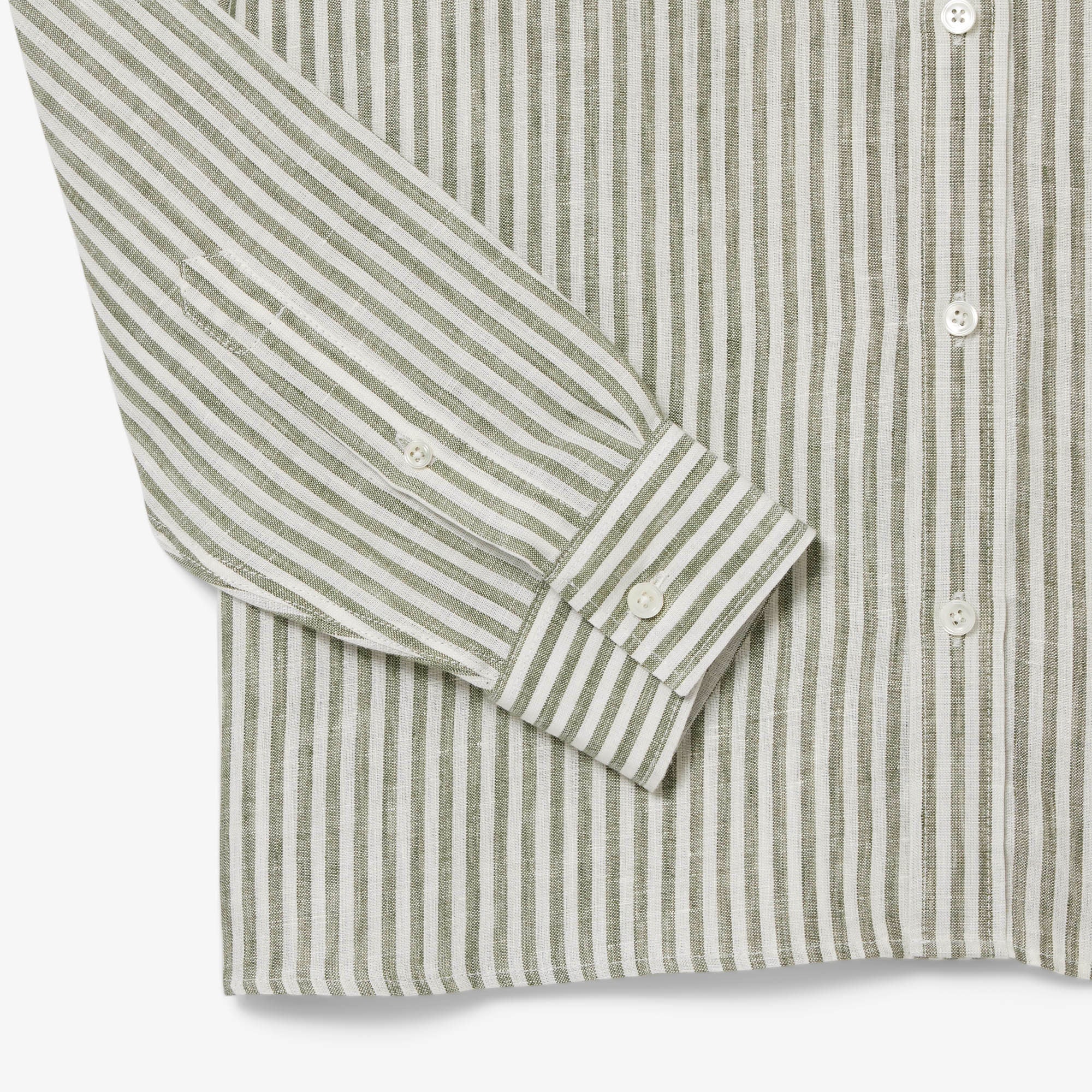 Lacoste Erkek Regular Fit Düğmeli Yaka Çizgili Keten Haki Gömlek