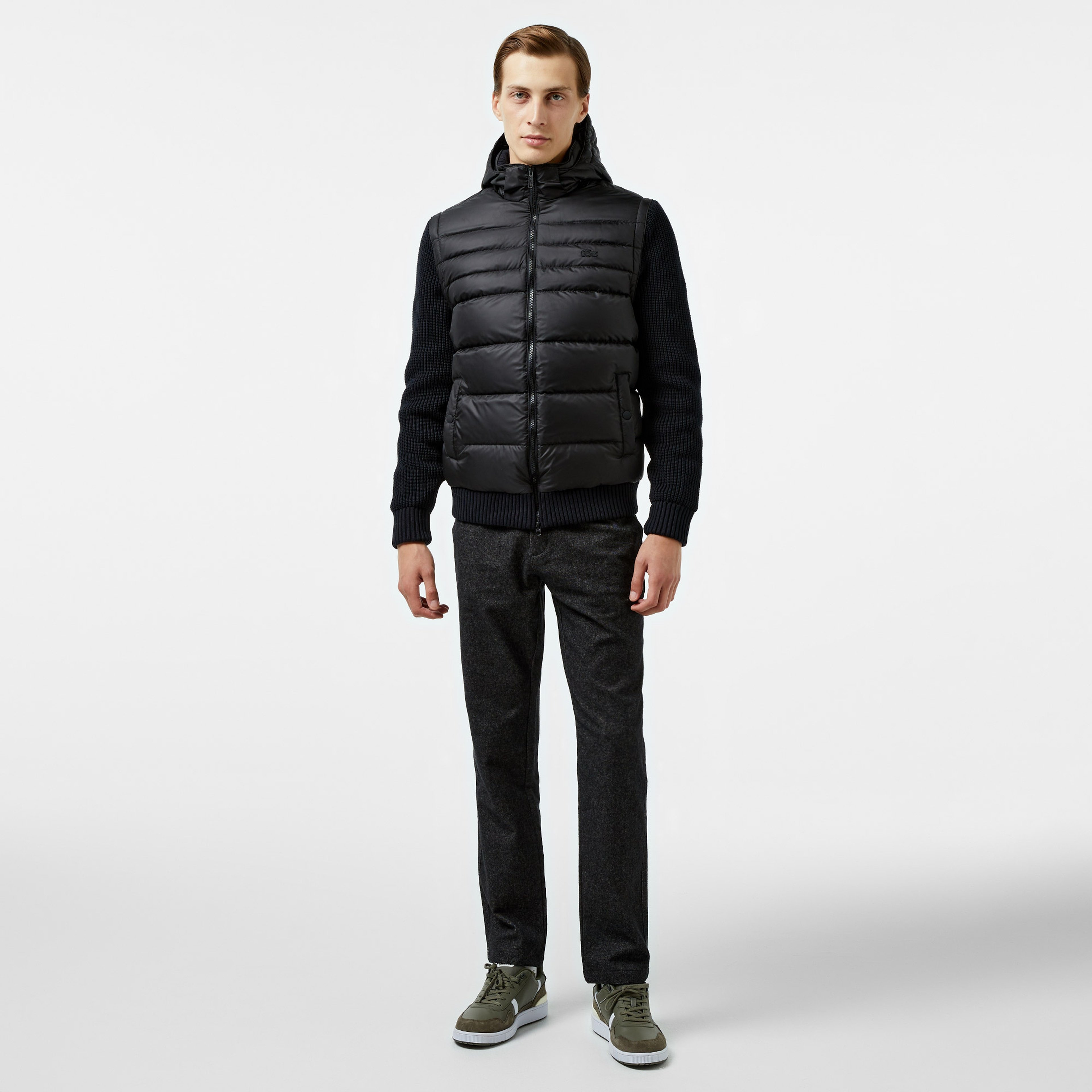 Erkek Slim Fit Kapüşonlu Siyah Mont