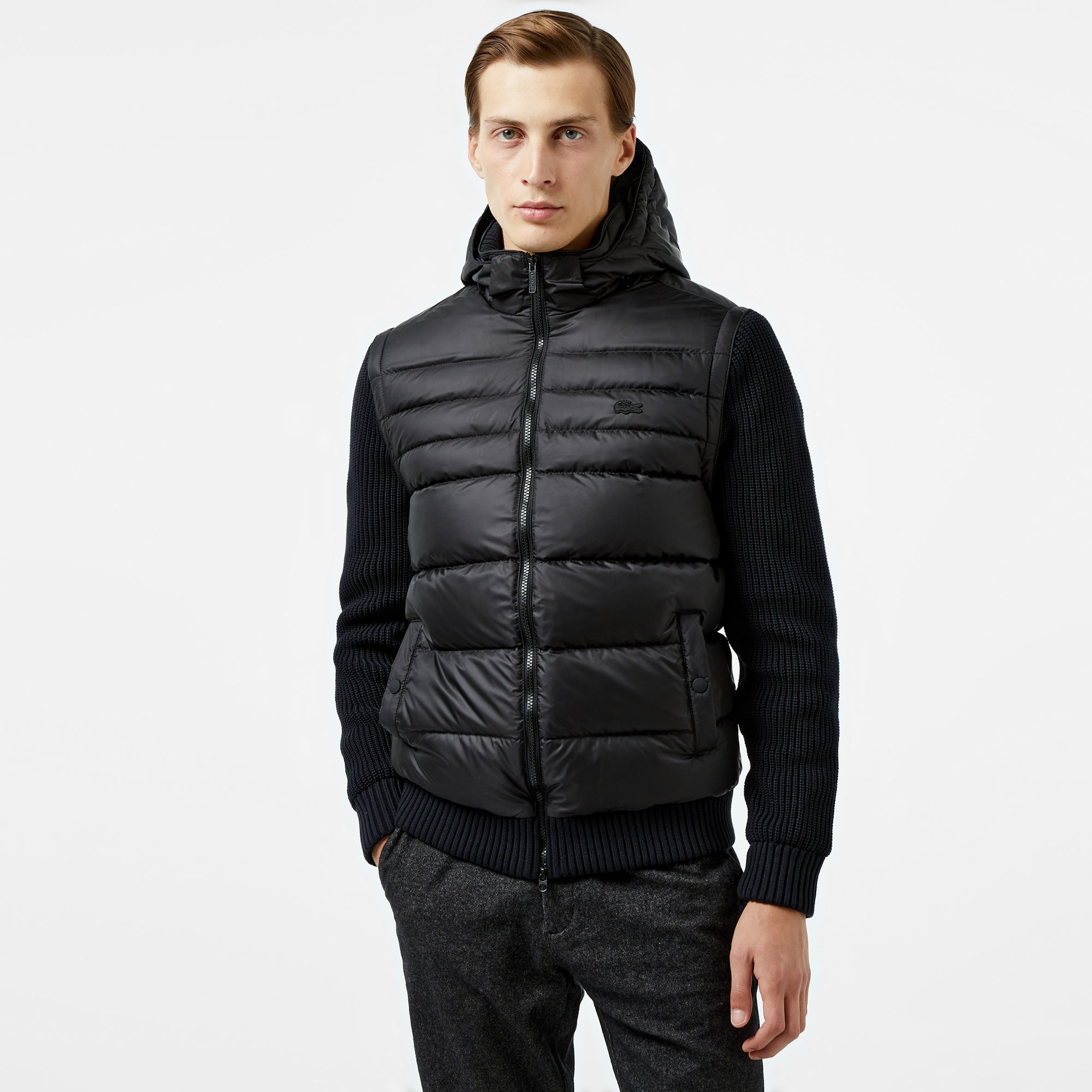 Erkek Slim Fit Kapüşonlu Siyah Mont