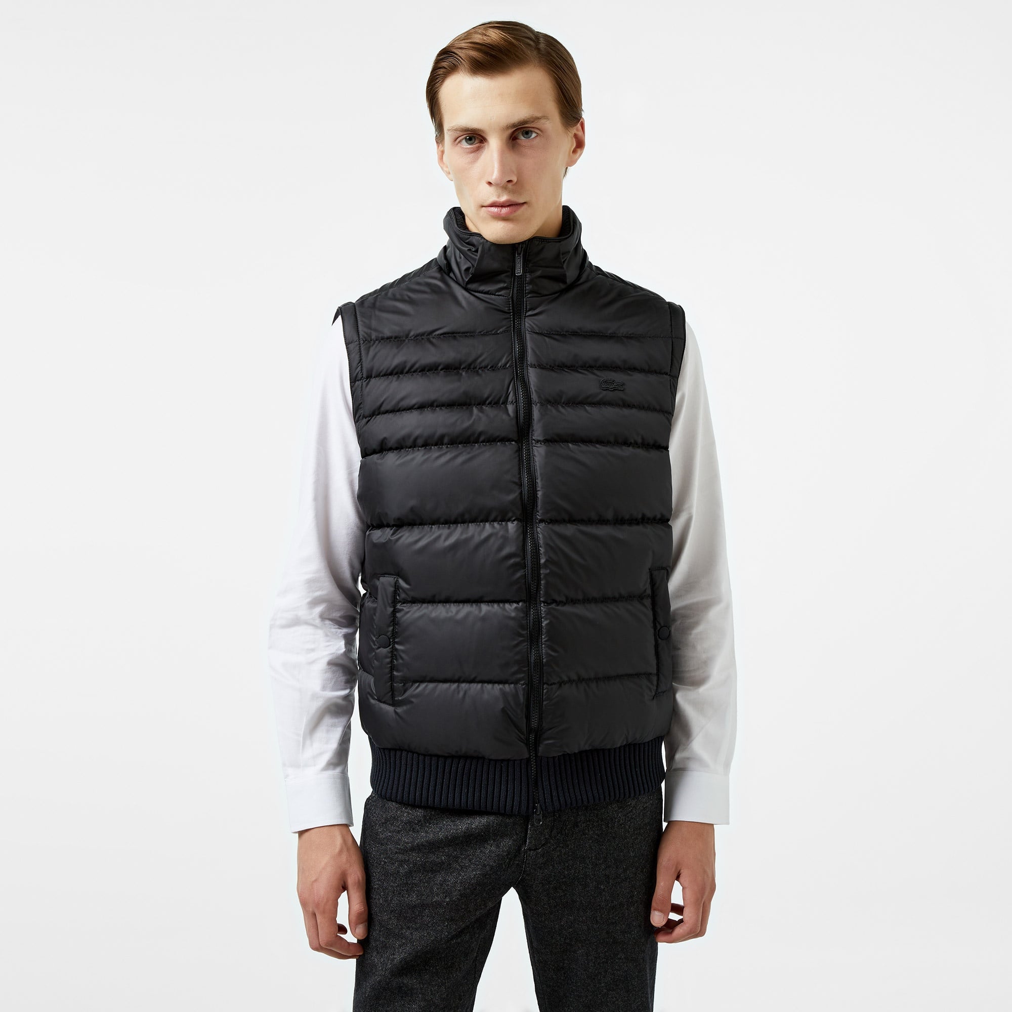Erkek Slim Fit Kapüşonlu Siyah Mont