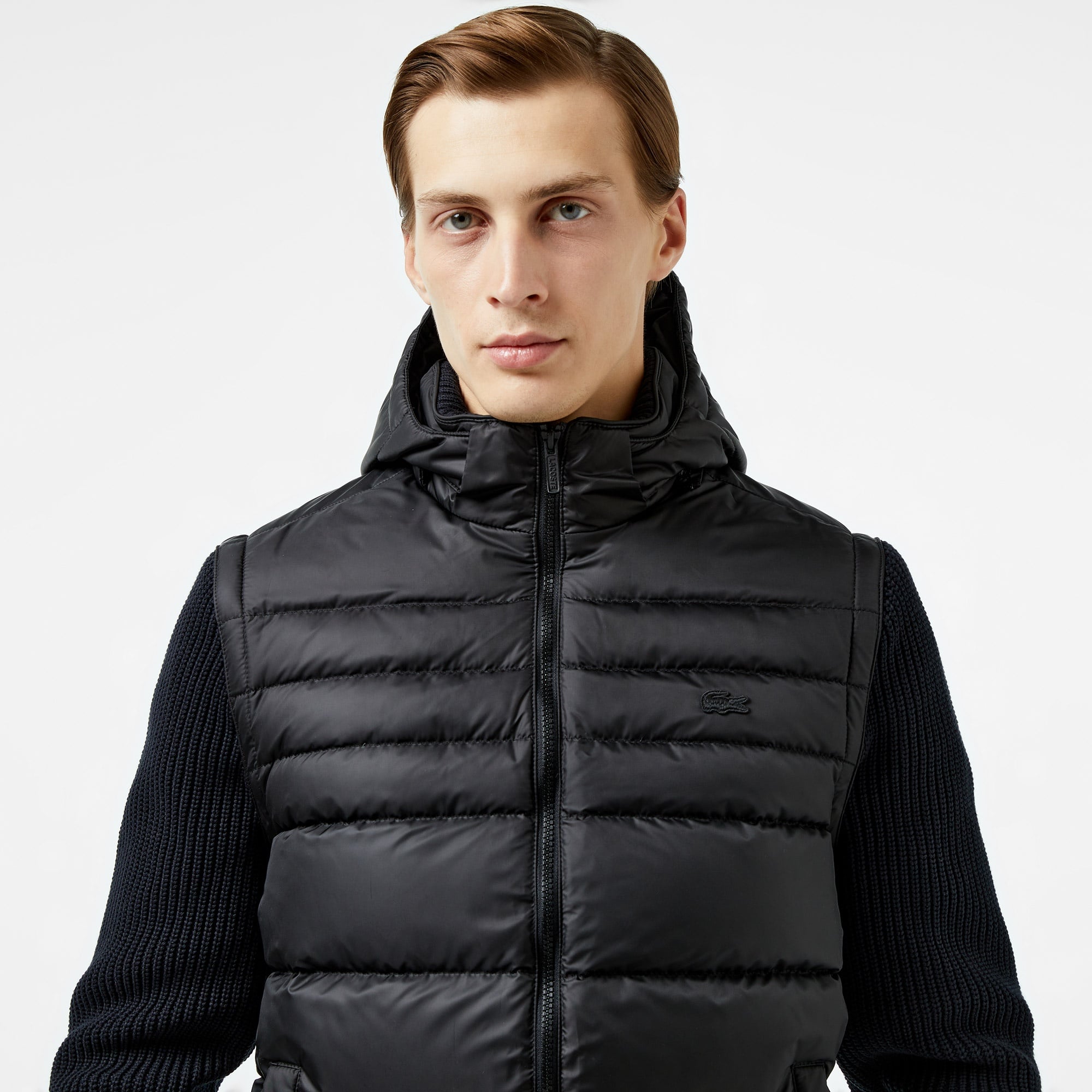 Erkek Slim Fit Kapüşonlu Siyah Mont